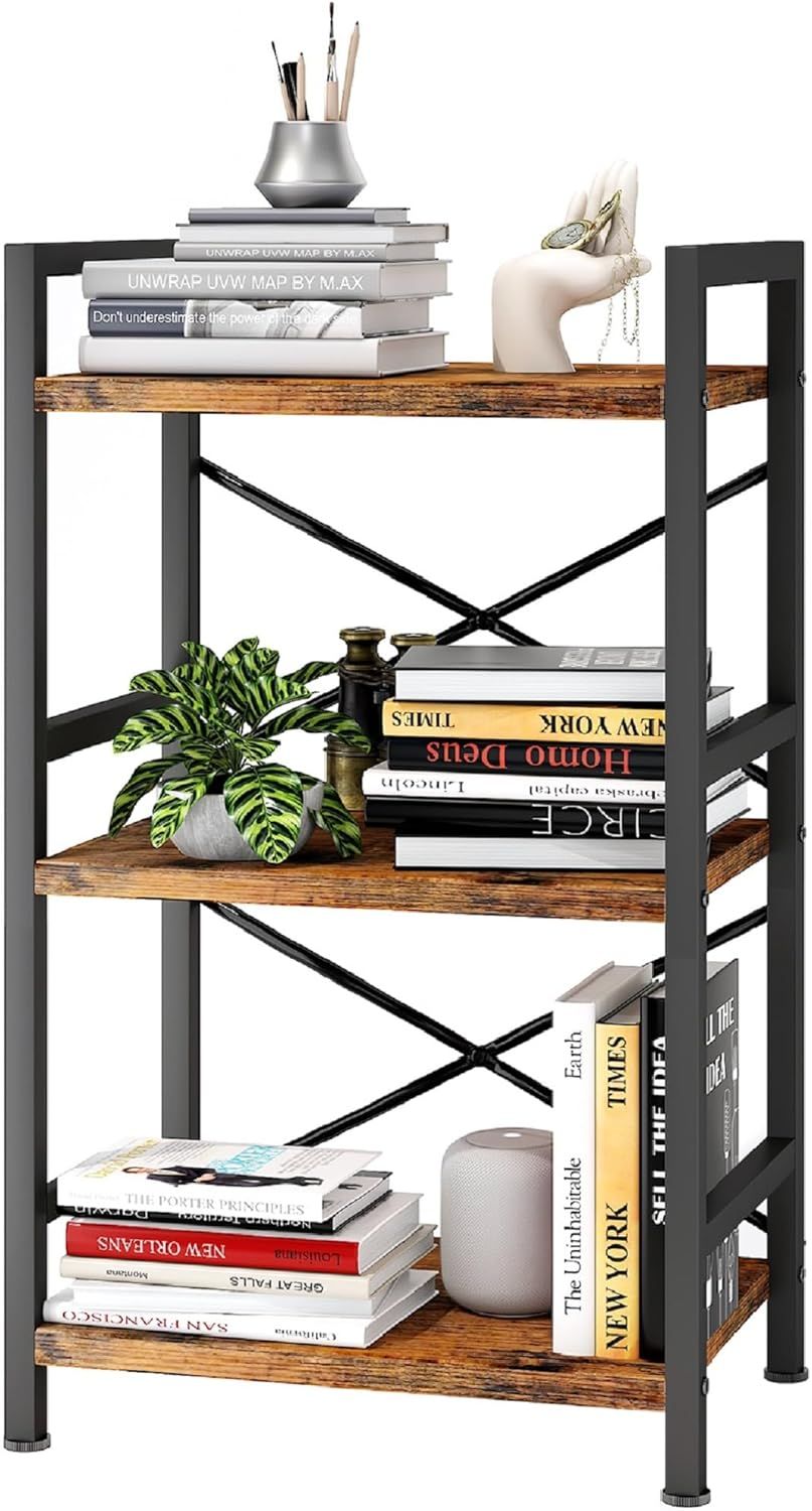 Homeiju 3-Tier Vintage Brown Industrial Metal Bookcase