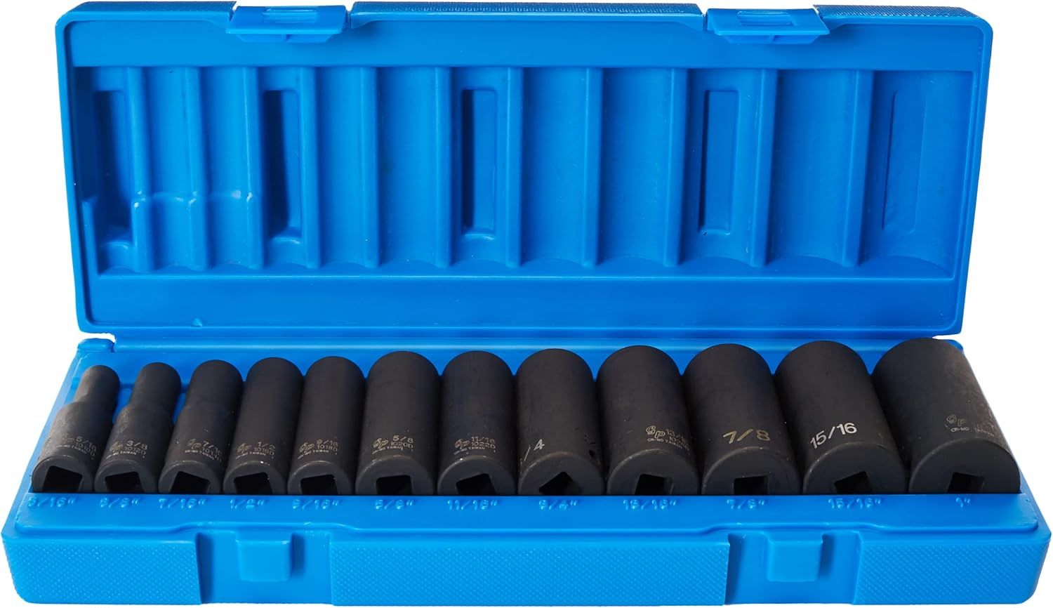 Chrome-Molybdenum 12-Piece Deep Socket Set with Blue Case