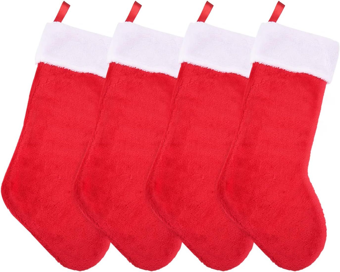 Set of 4 Red and White Velvet Christmas Stockings