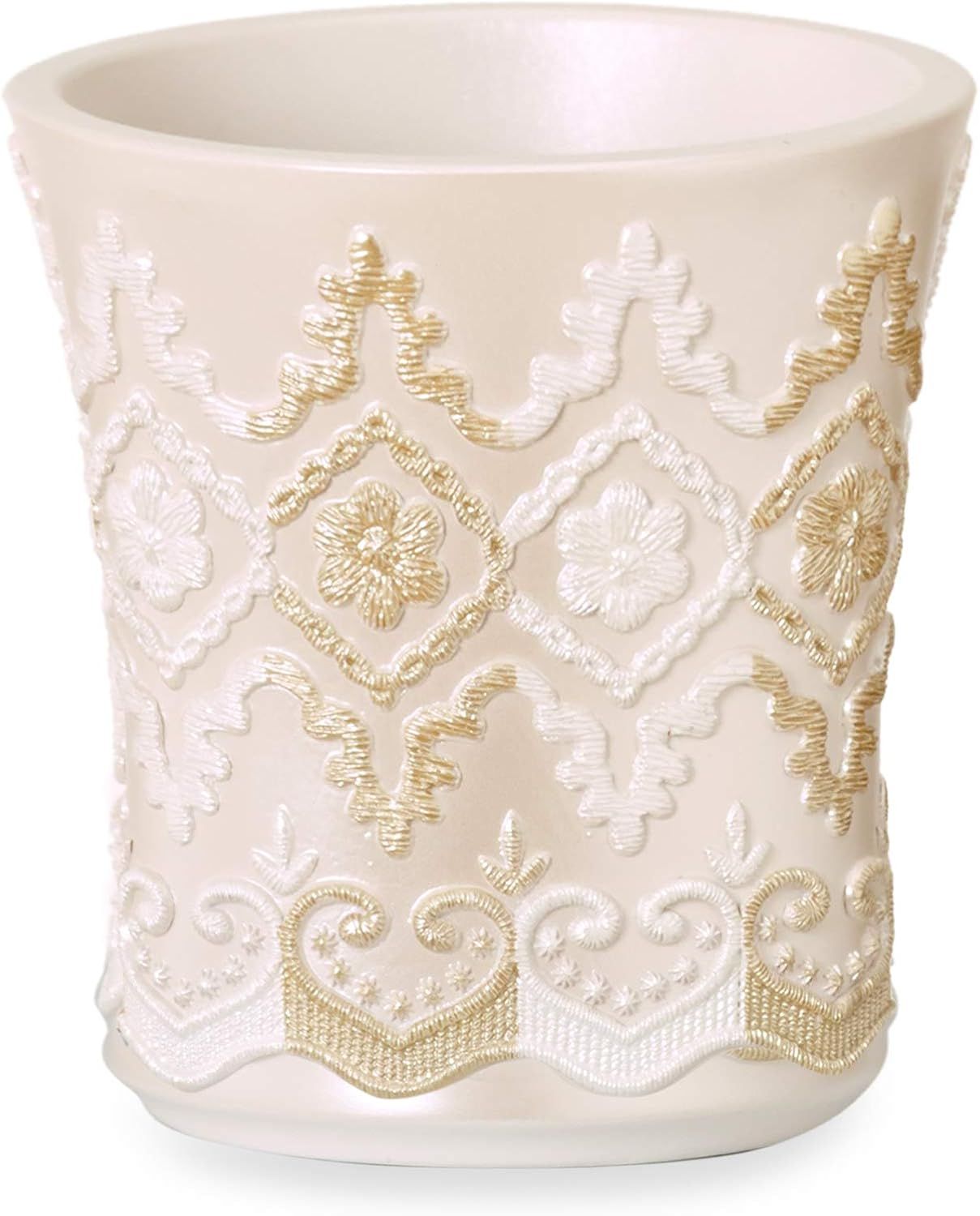 Arabella Beige and White Resin Decorative Waste Basket