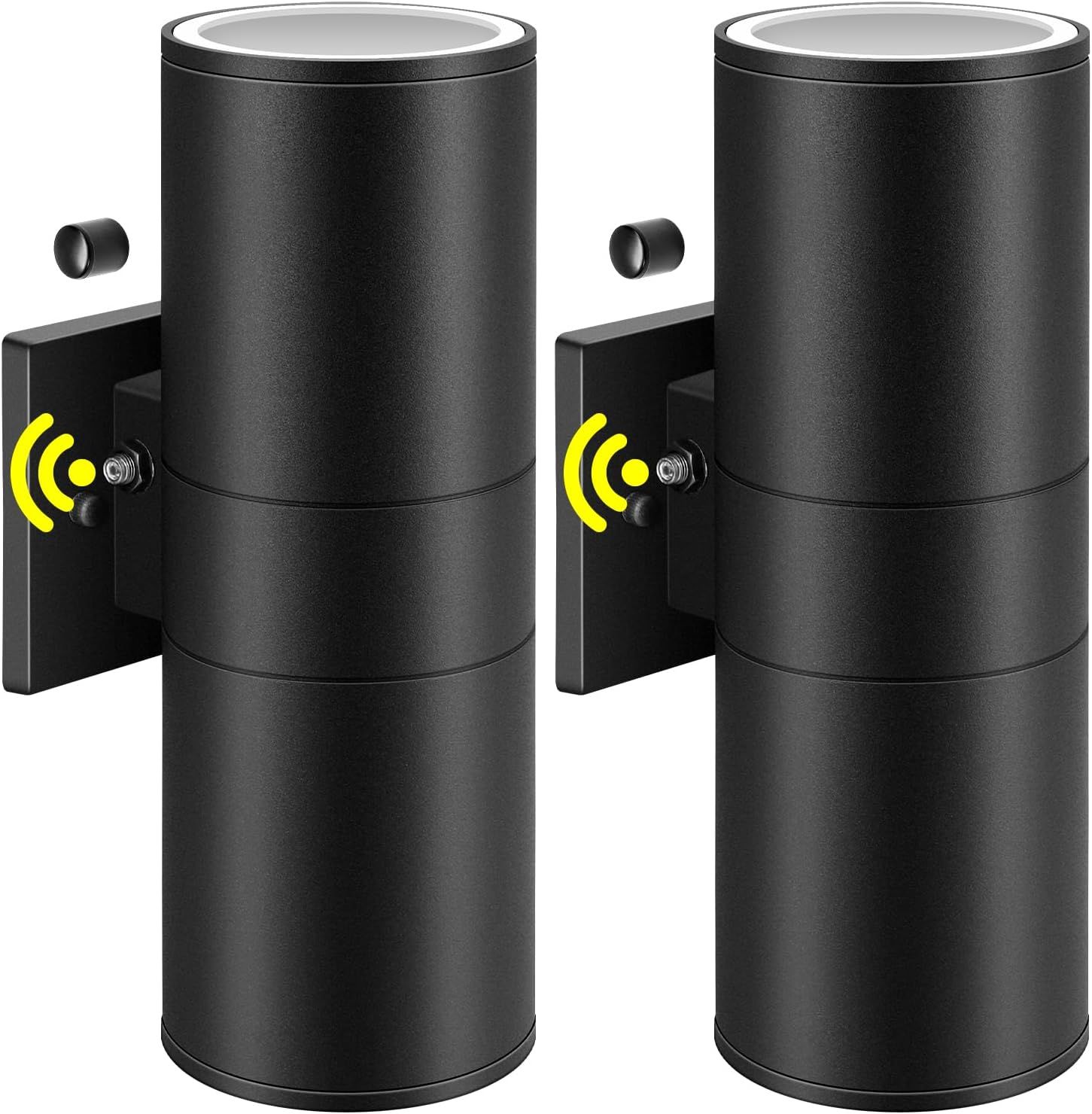 Black Aluminum Cylinder Dusk to Dawn Outdoor Sconce Set