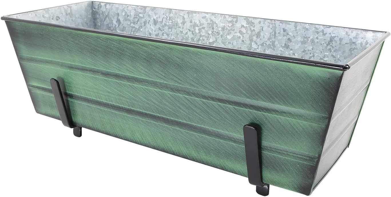 Medium Green Galvanized Flower Box with Brackets