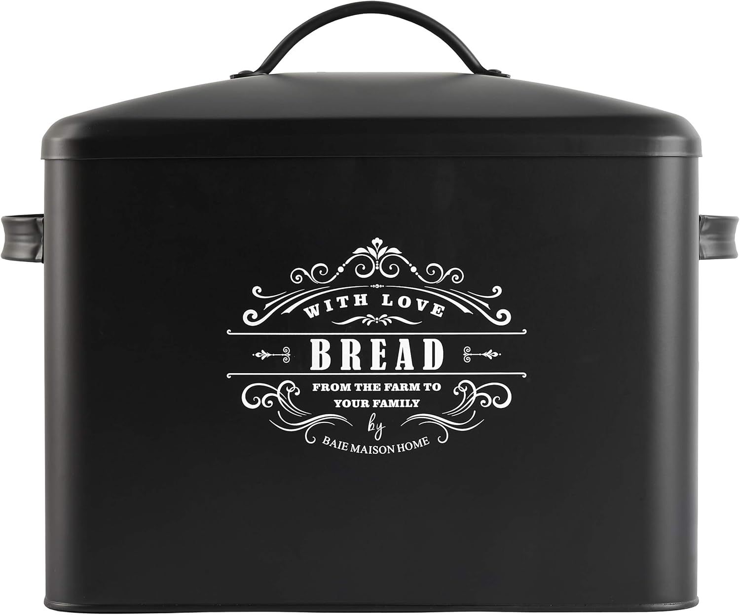 Extra Large Black Metal Bread Box with Handles