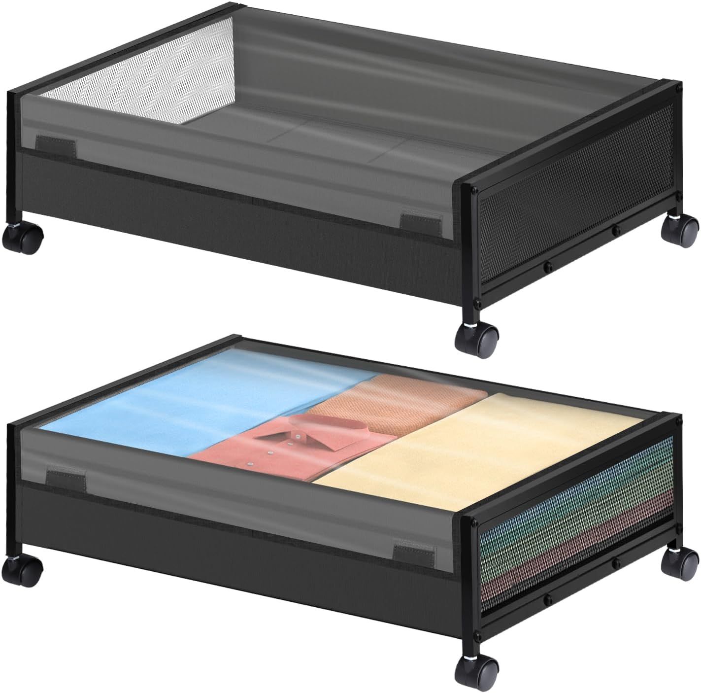 Black Fabric Under Bed Storage with Wheels and Lid