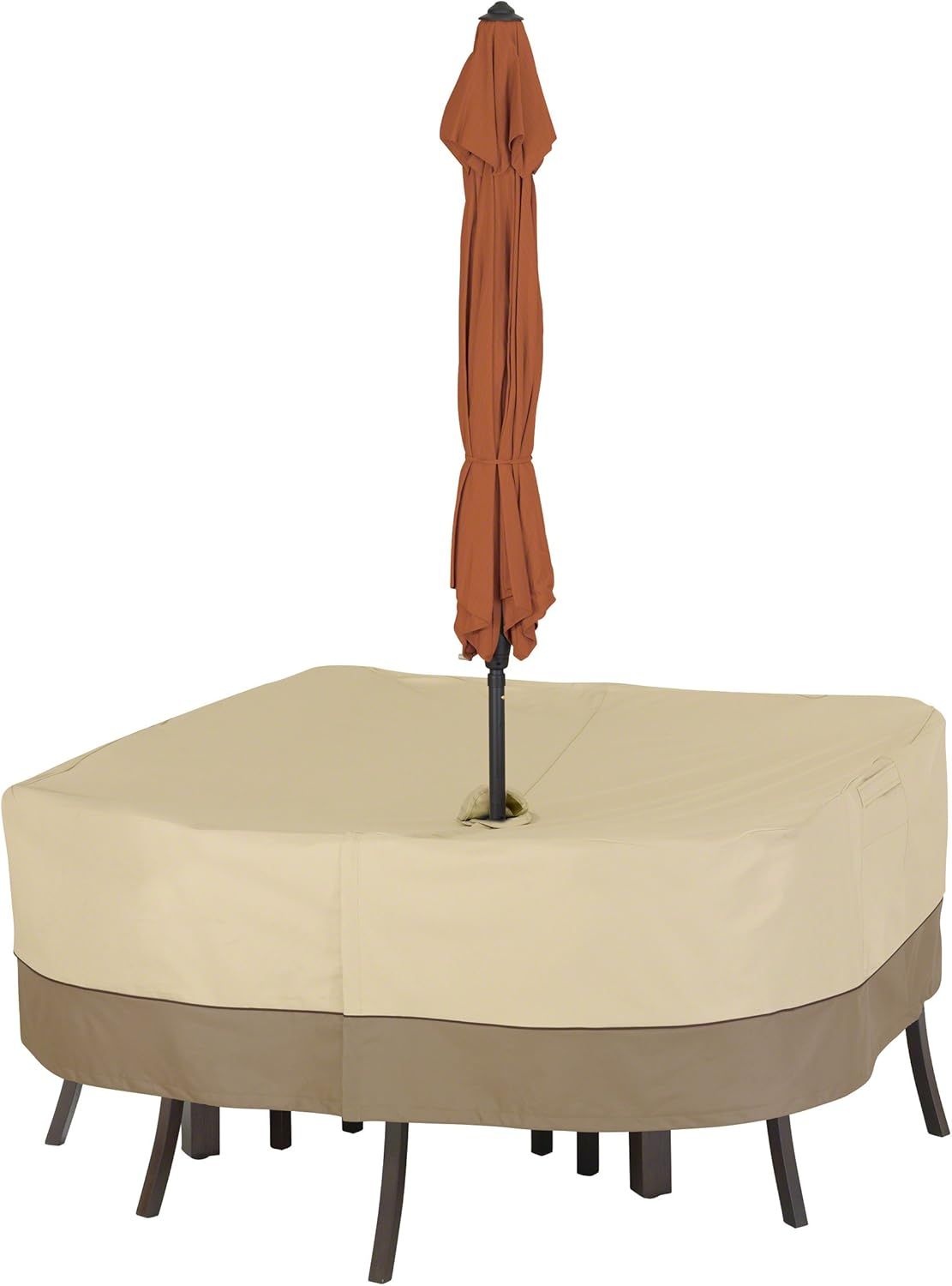 Tan and Brown Water-Resistant Square Patio Set Cover with Umbrella Hole