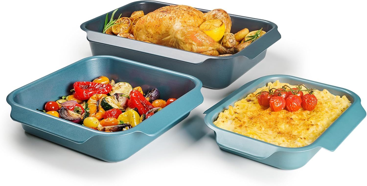 Blue Carbon Steel Non-Stick Stackable Roasting Pan Set