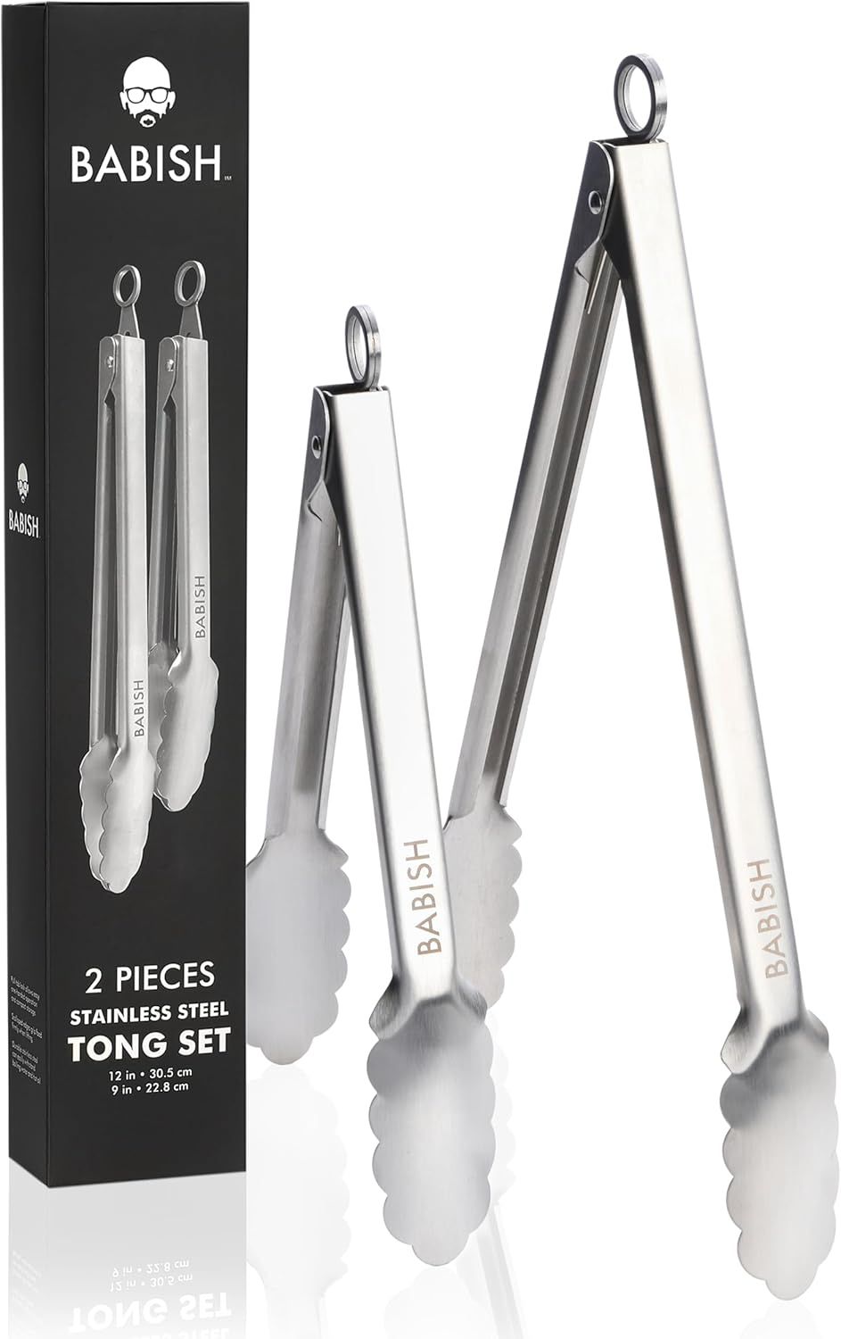 Babish Stainless Steel 12" & 9" Locking Kitchen Tong Set