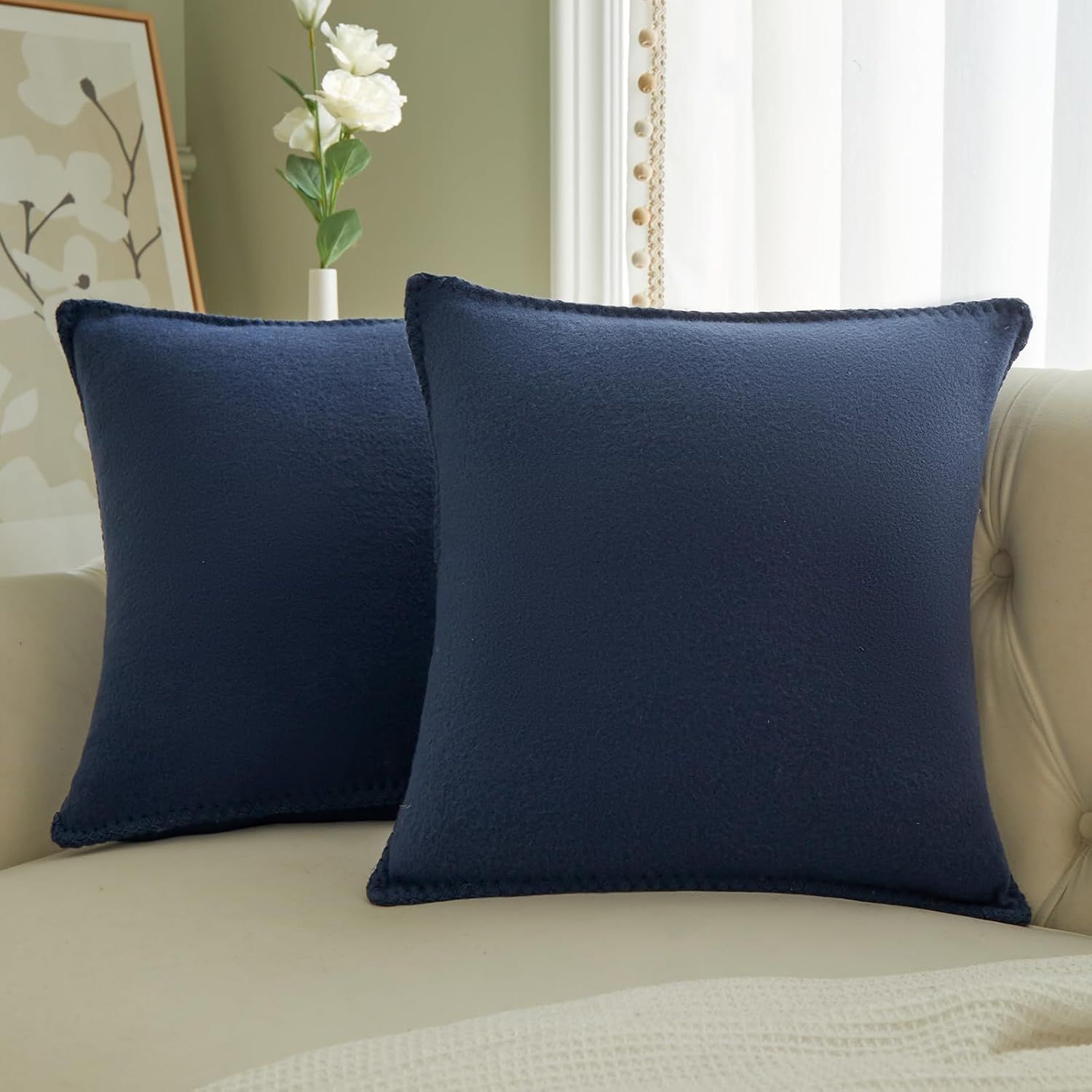 Navy Blue 18"x18" Textured Polyester Euro Throw Pillow Covers