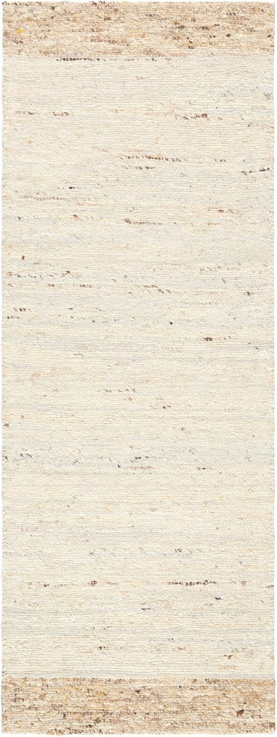 Ivory Beige Handcrafted Wool Runner Rug with Cotton Backing