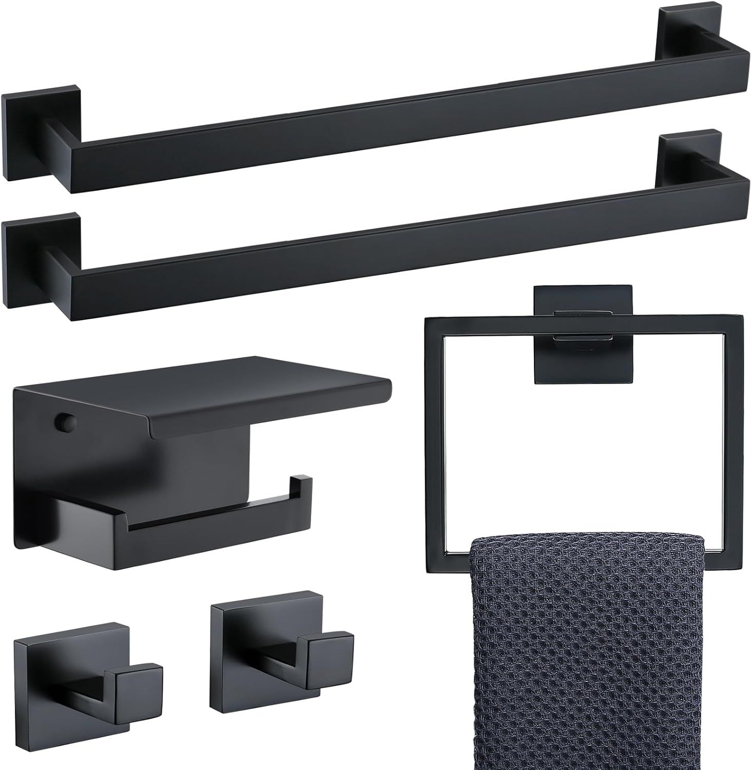 Matte Black Stainless Steel 6-Piece Bathroom Hardware Set