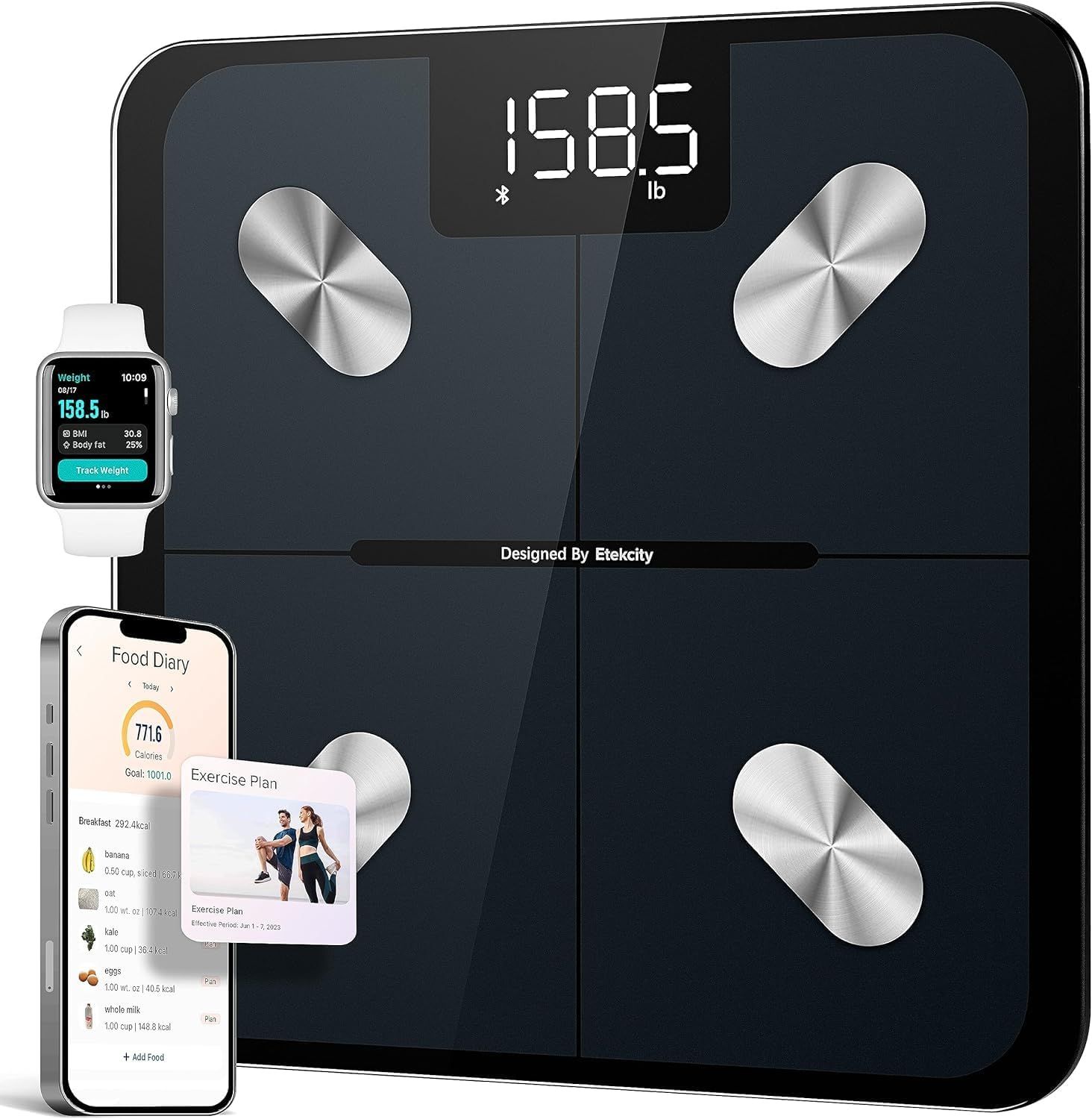 Black Tempered Glass Smart Digital Body Analysis Scale