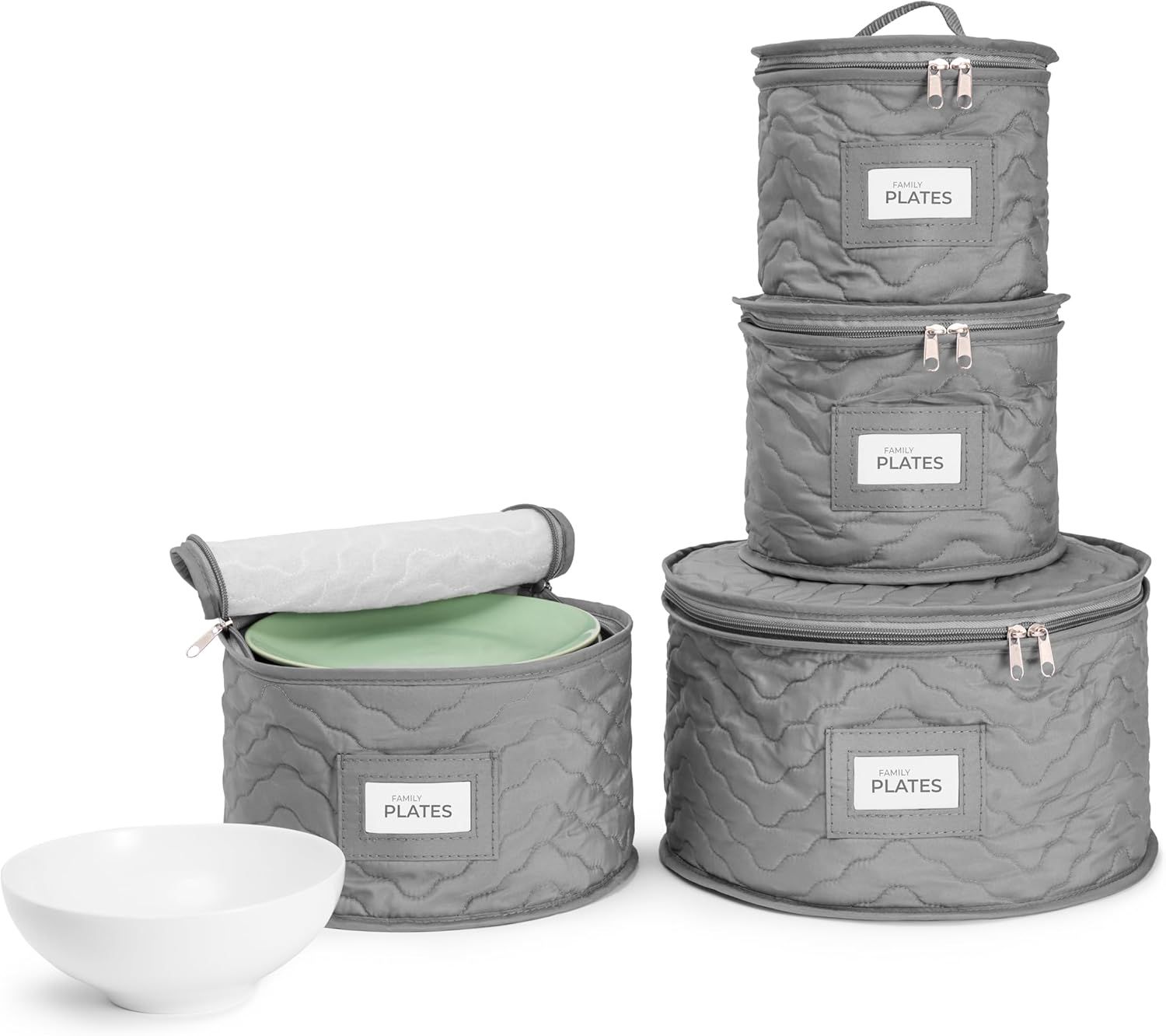 Sorbus China Storage Containers - Quilted Dish Storage Containers for Organizing, Moving Supplies, Party - 4 Stackable Plate Carrier Set for Dinnerware, Plate Organizer with Felt Plate Protector