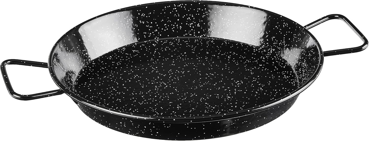 Black and White Speckled 30cm Enameled Steel Paella Pan