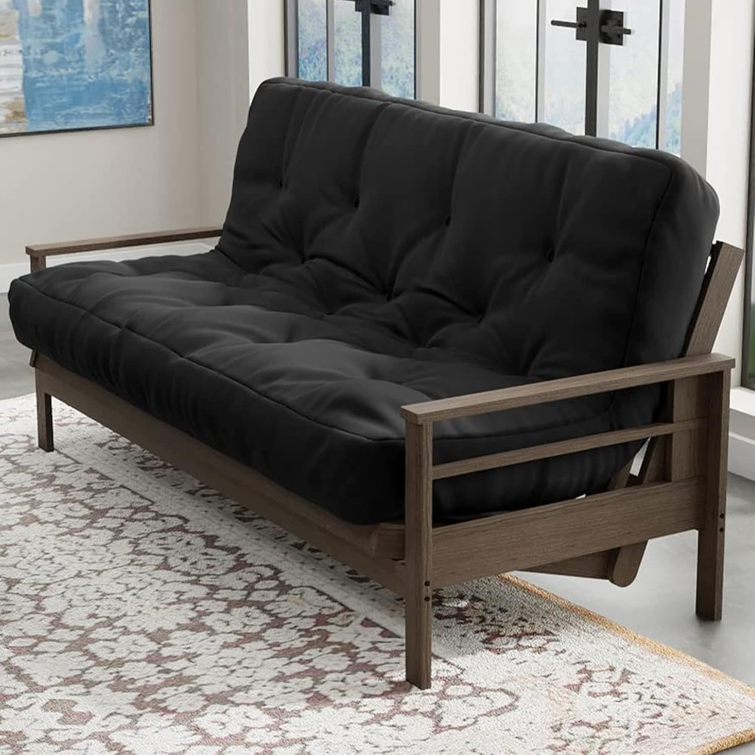 Handcrafted Black Queen Size Innerspring Futon Mattress