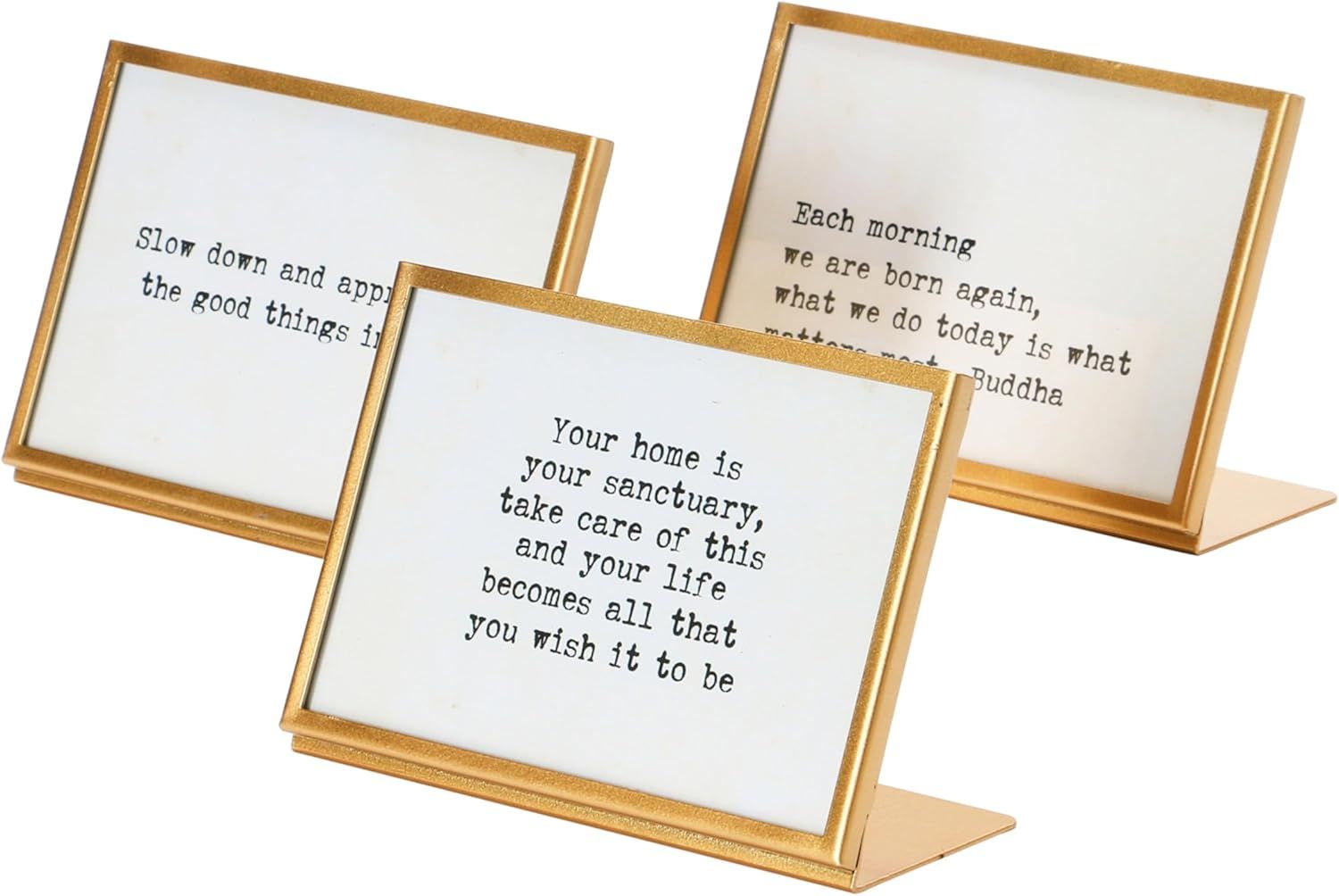 Set of 3 Gold Metal and Glass Motivational Quote Frames