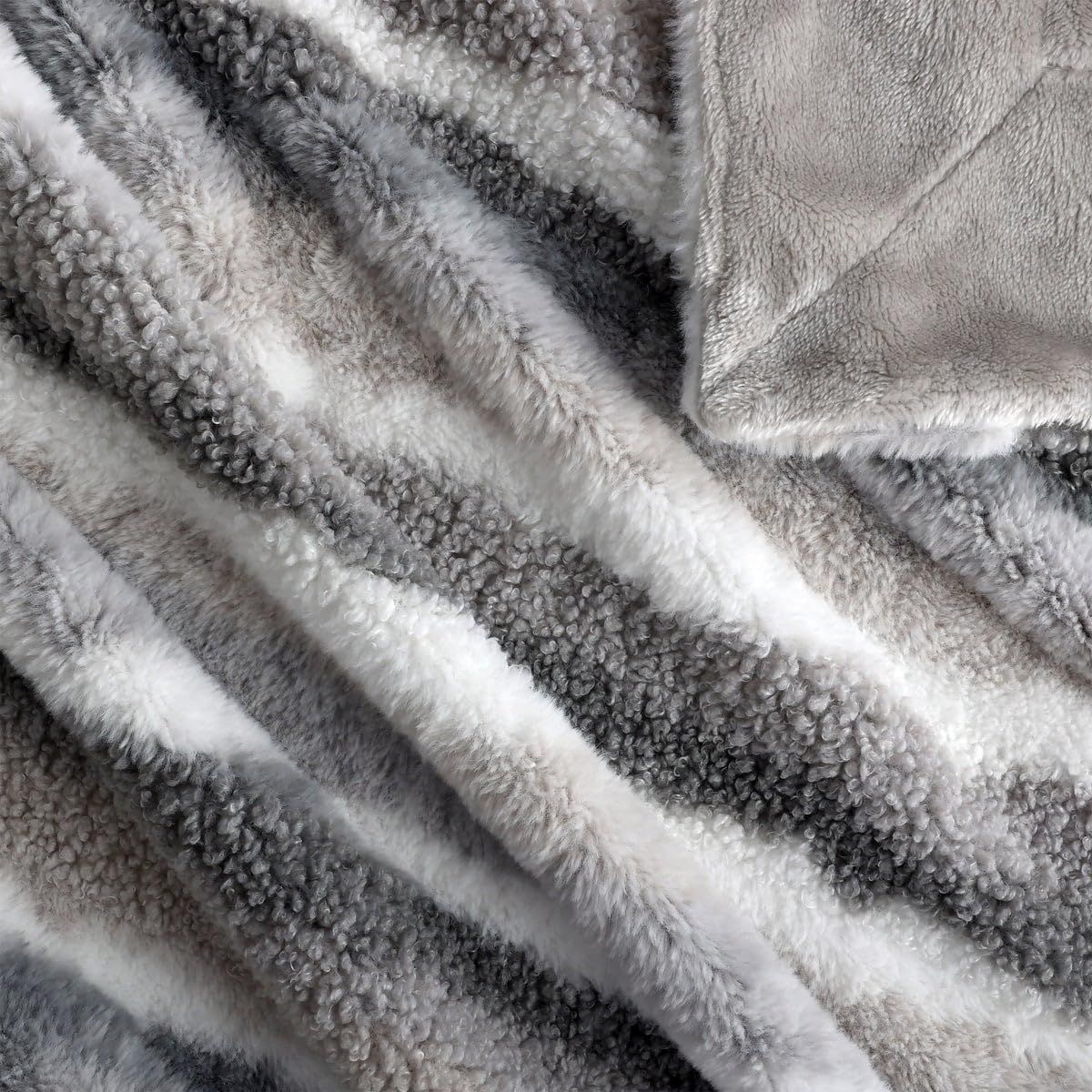 Gray and White Reversible Faux Fur Throw Blanket 60x70 Inch