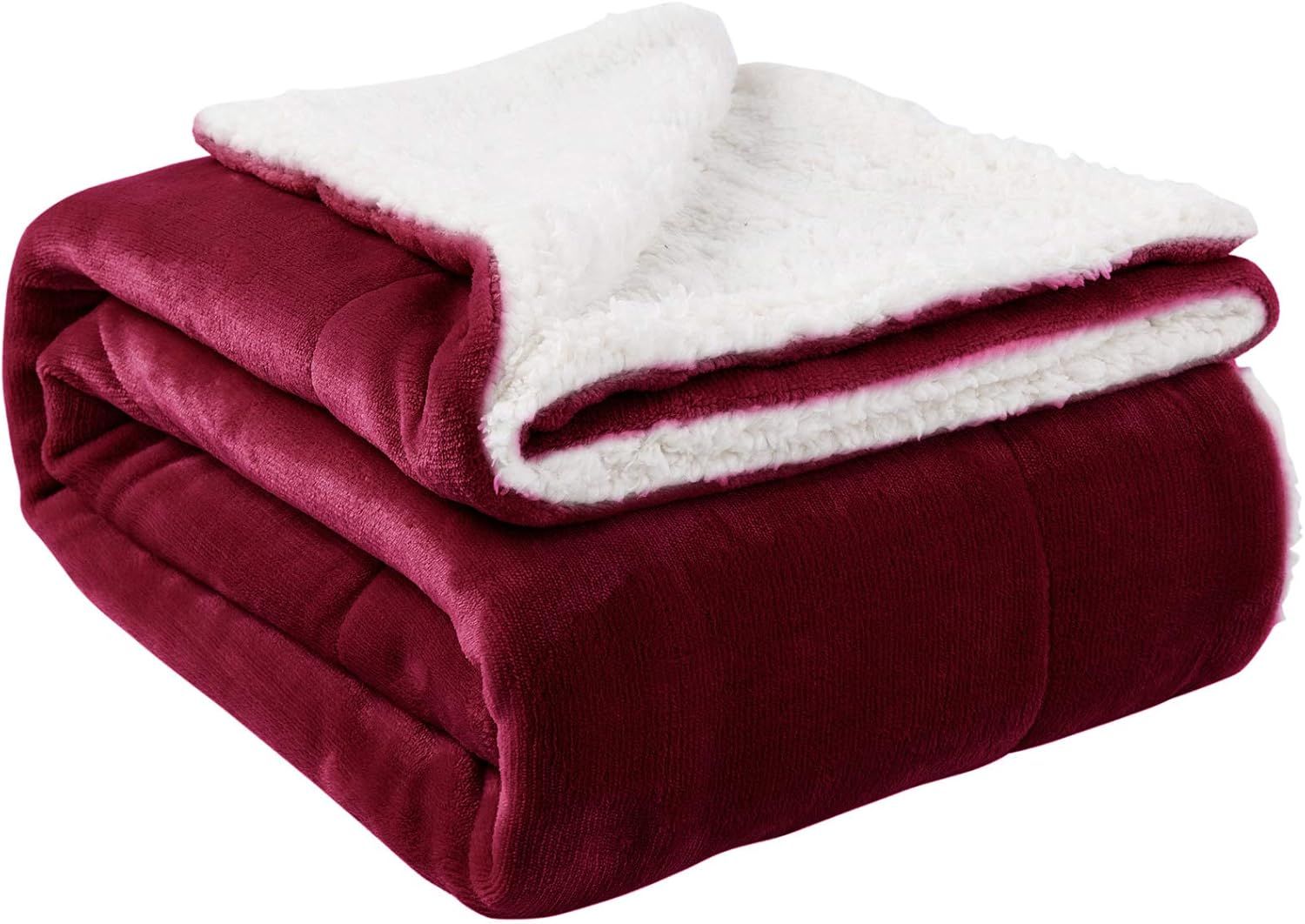 Wine Red Sherpa Fleece Reversible Throw Blanket