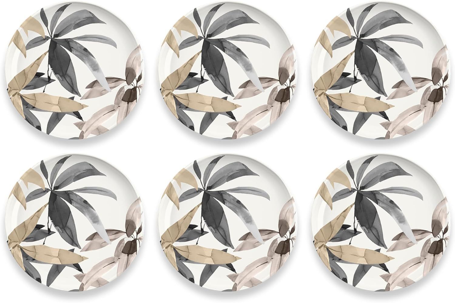 Bali Leaves 8.5" Neutral Bamboo Melamine Salad Plates, Set of 6