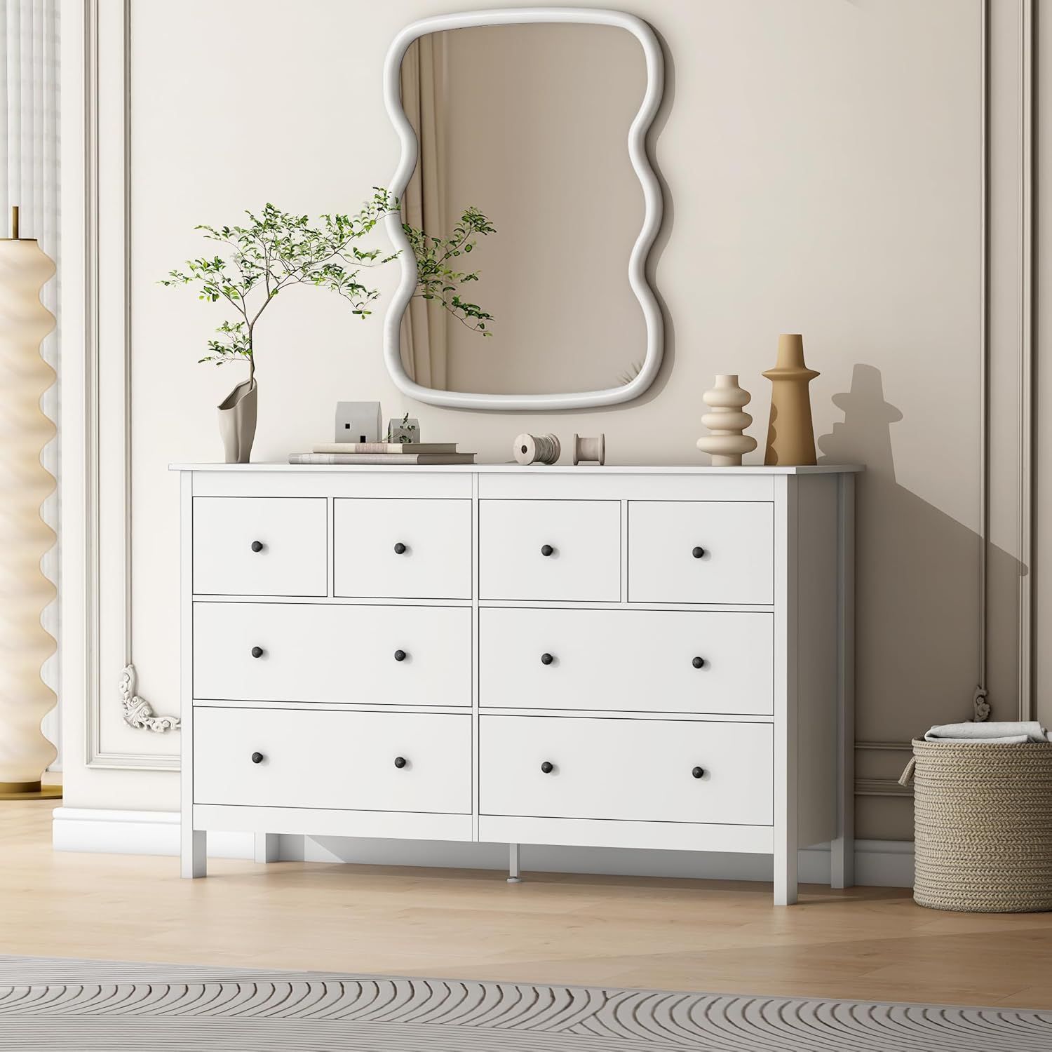 Modern White 50" 8-Drawer Bedroom Dresser