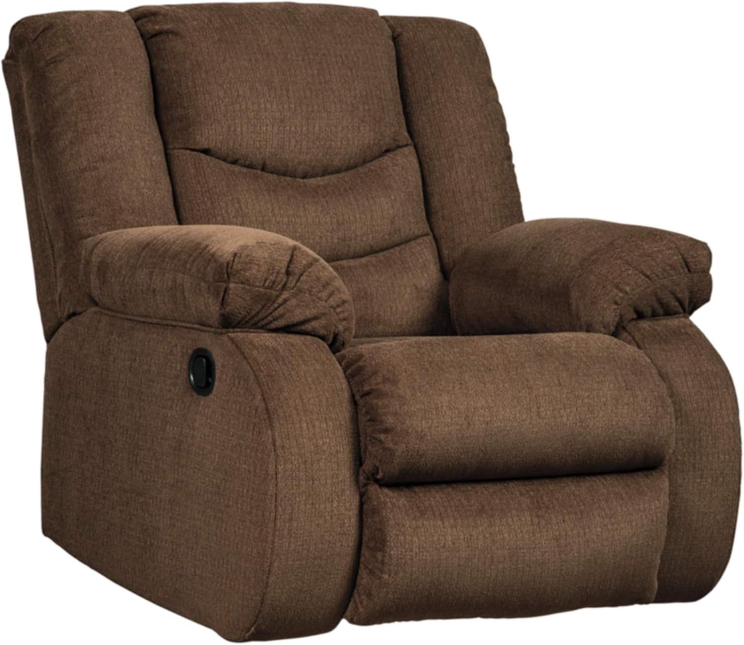 Signature Design by Ashley Tulen Modern Manual Pull Tab Rocker Recliner, Dark Brown