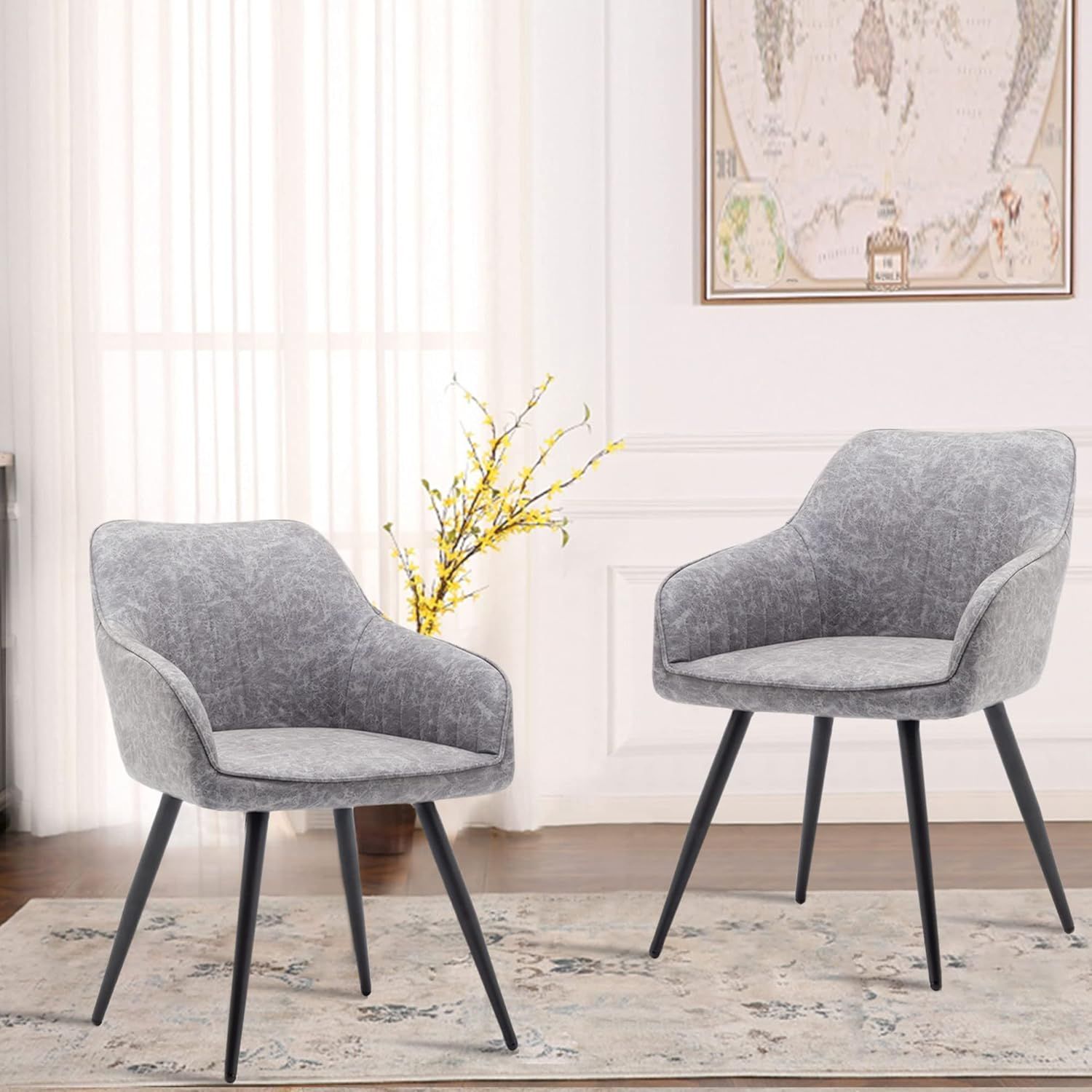 Gray Faux Leather Accent Chairs with Metal Legs, Set of 2