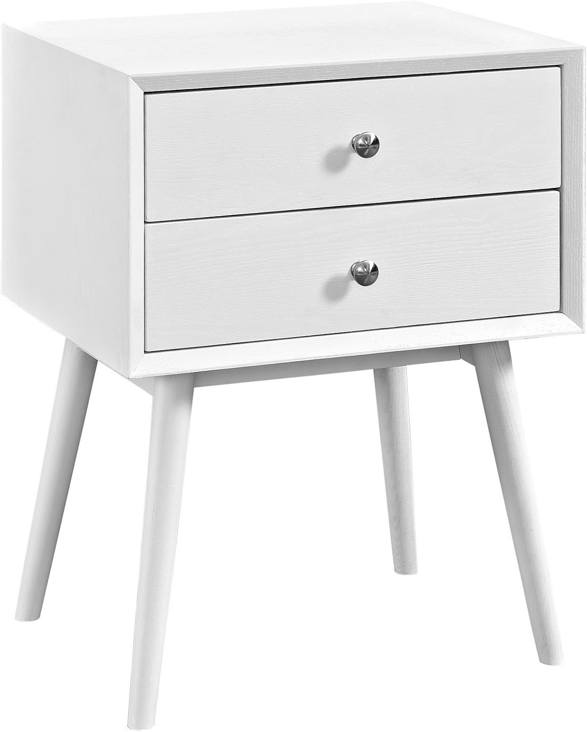 Walnut Mid-Century Modern 2-Drawer Nightstand with Metal Knob Handles