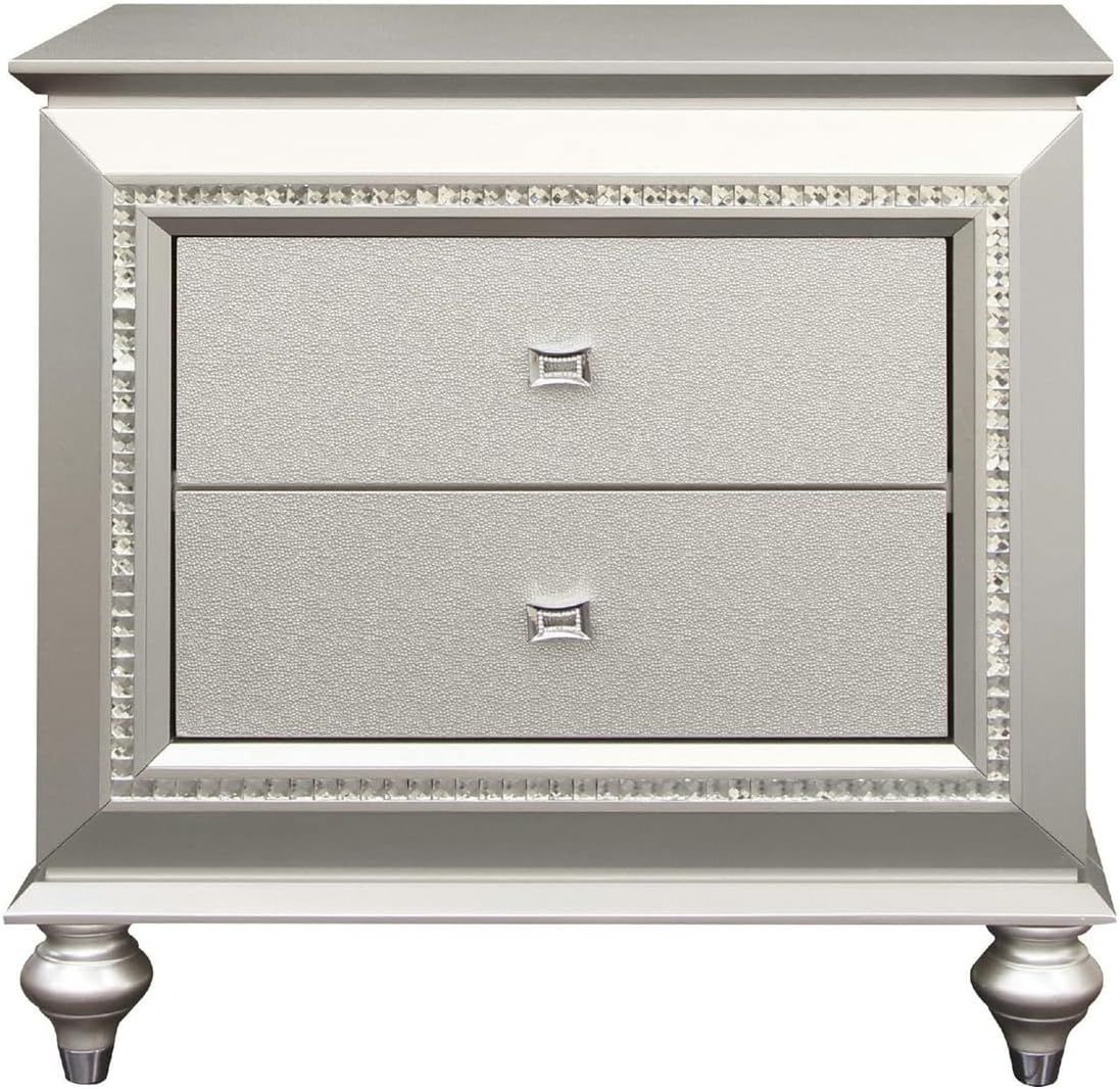 Champagne 2-Drawer Nightstand with Crystal-Like Trim