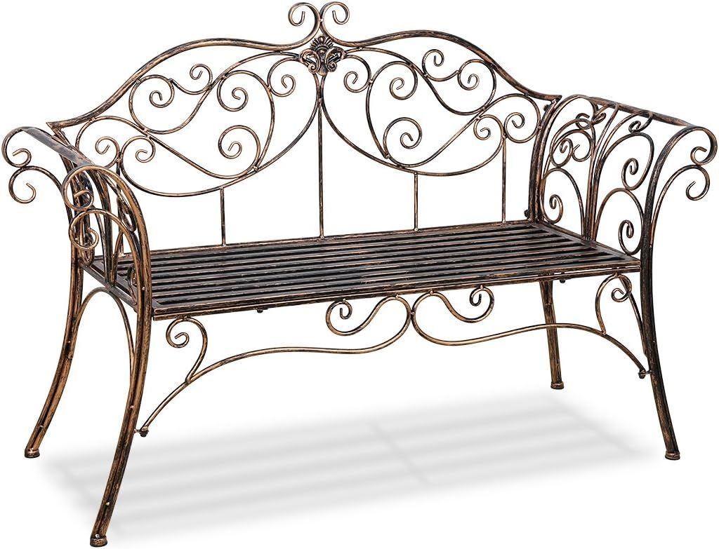 Antique Bronze Floral Design Metal Garden Bench