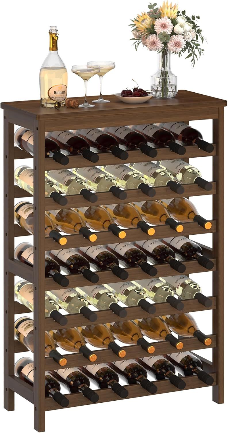 Walnut Bamboo 42-Bottle 7-Tier Wine Rack with Table Top