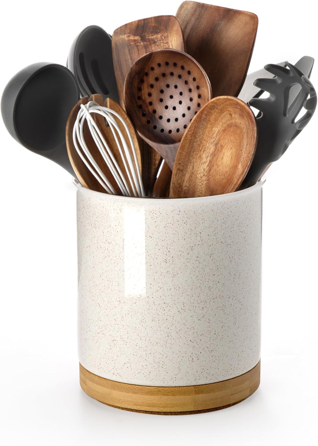 Sand Ceramic Rotating Utensil Holder with Cork Bottom