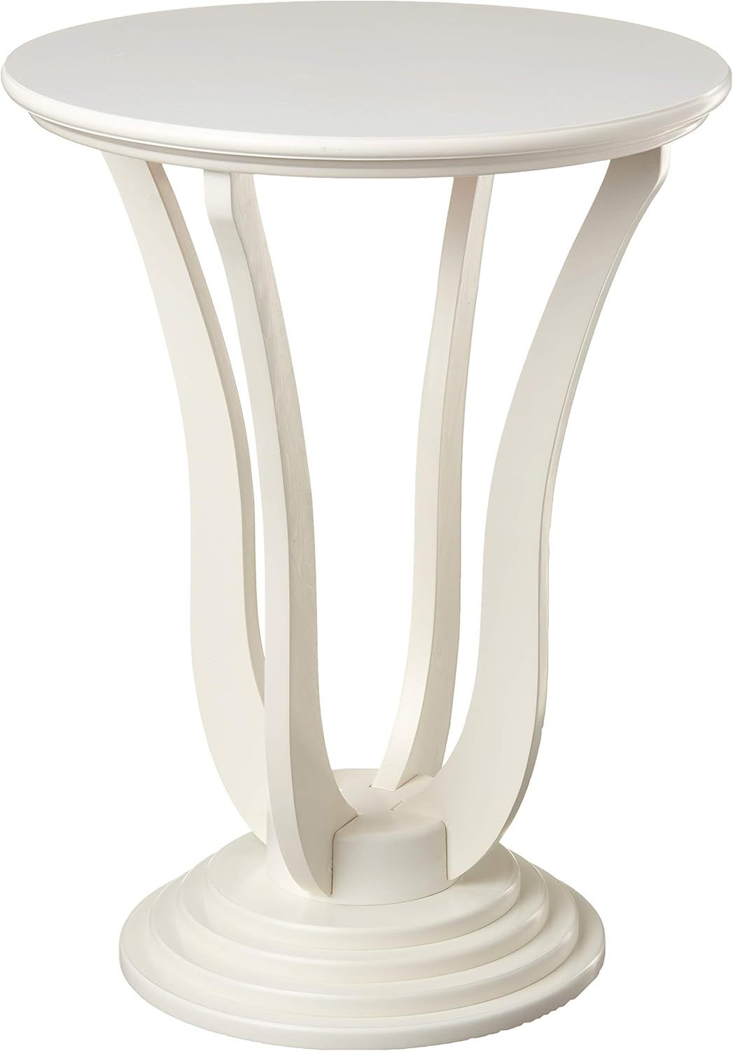 White Round Wood Pedestal End Table