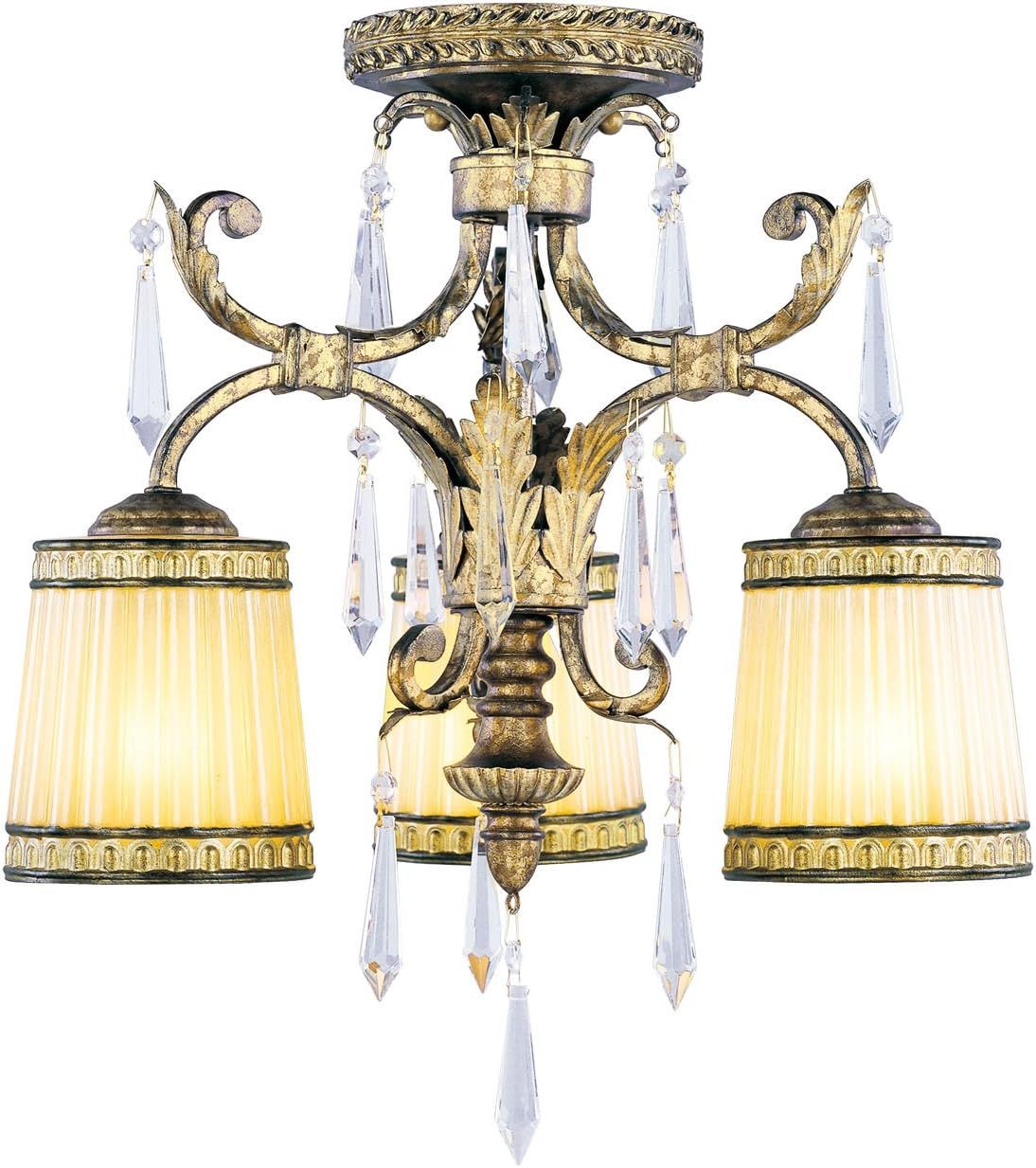 Vintage Gold Leaf 3-Light Flush Mount with Gold Dusted Glass Shades