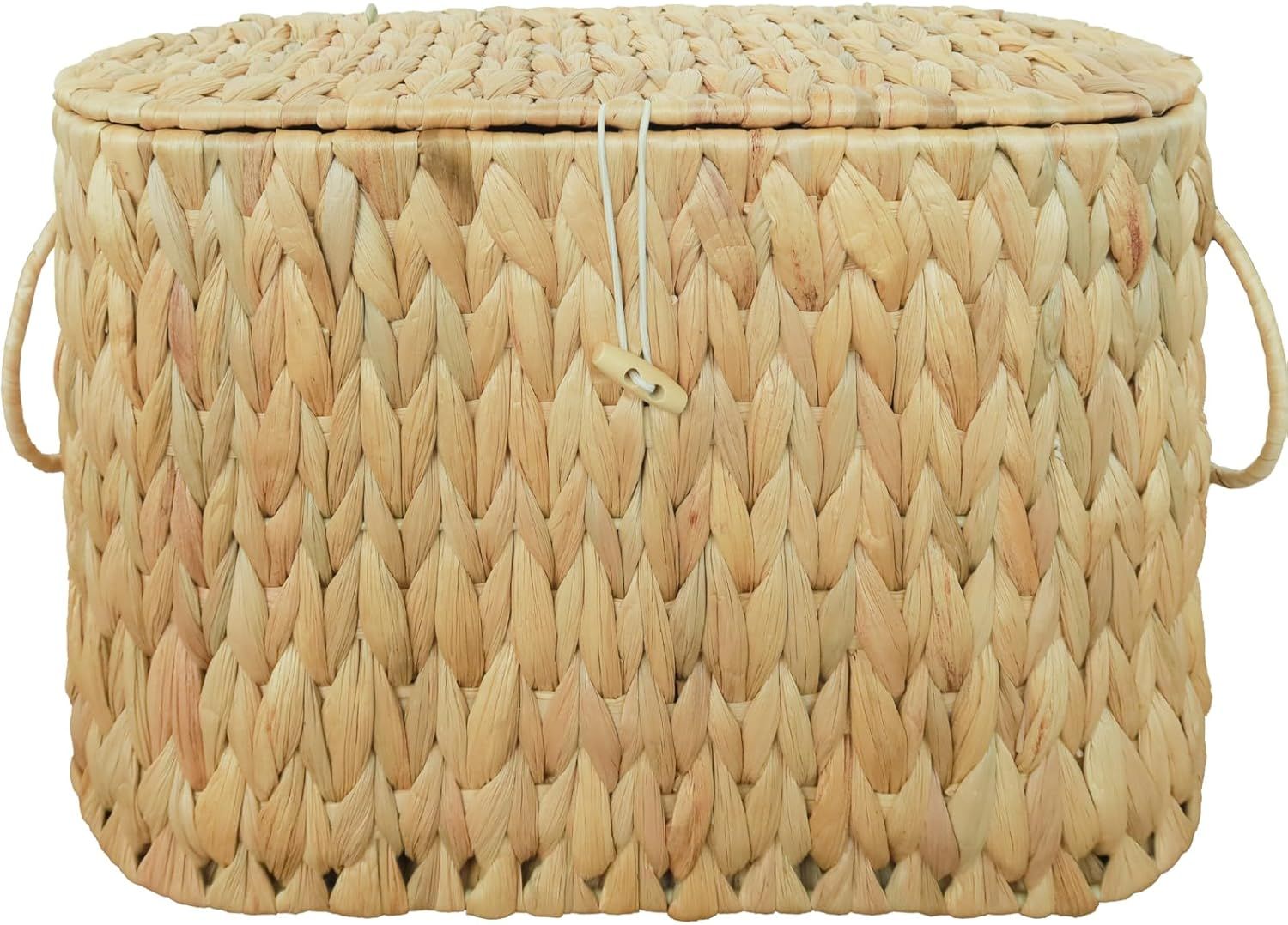 Natural Water Hyacinth Wicker Toilet Paper Storage Basket with Lid