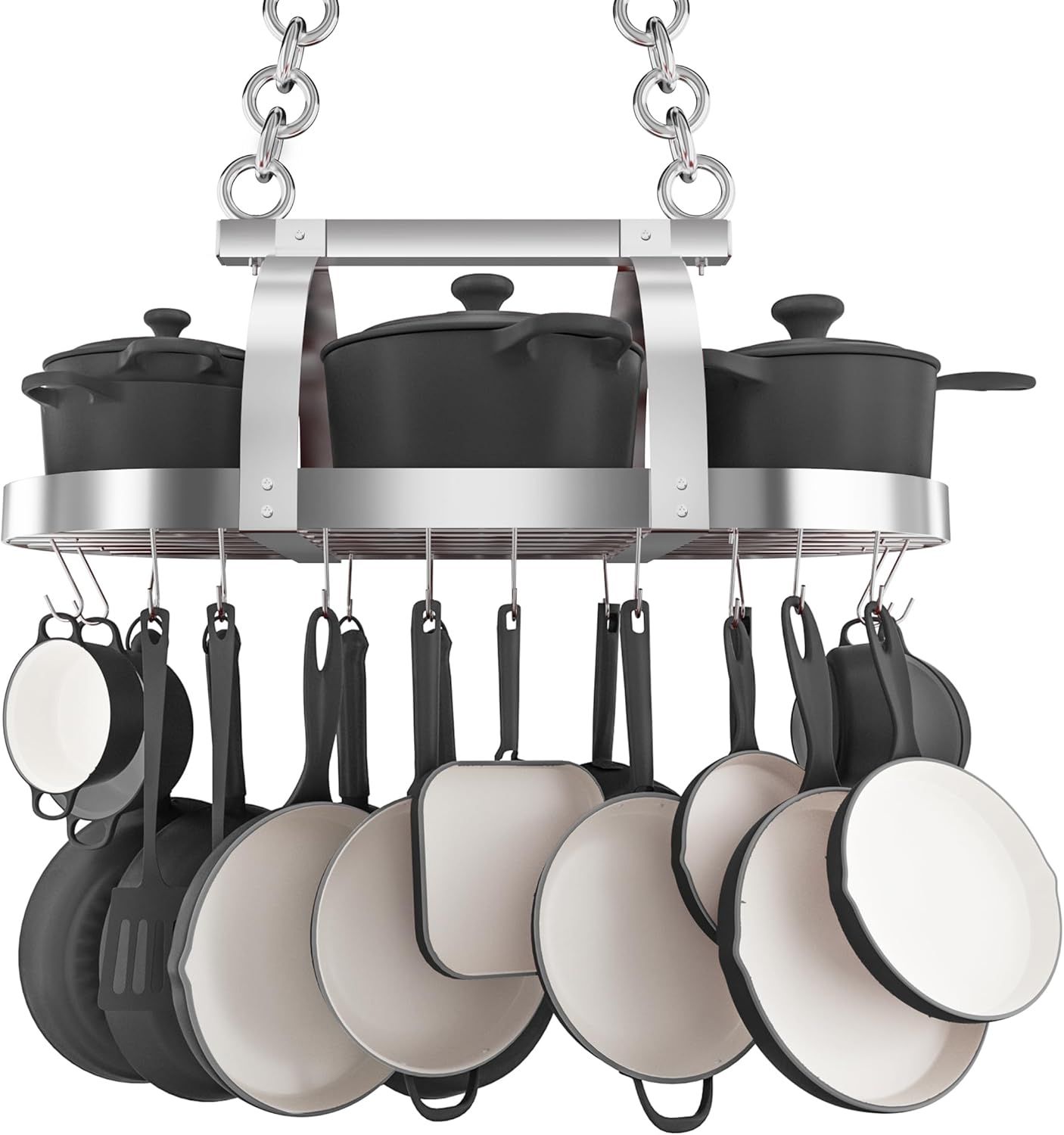 Chrome Ceiling Mounted Pot Rack with 20 Hooks