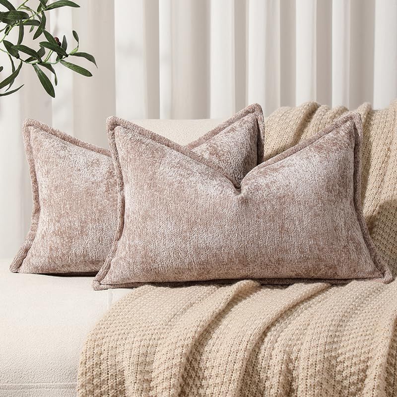 Khaki Velvet Textured Polyester Standard Lumbar Pillow Covers