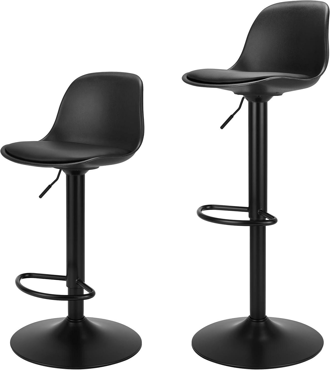 Adjustable Black Metal Swivel Bar Stools with Footrest, Set of 2