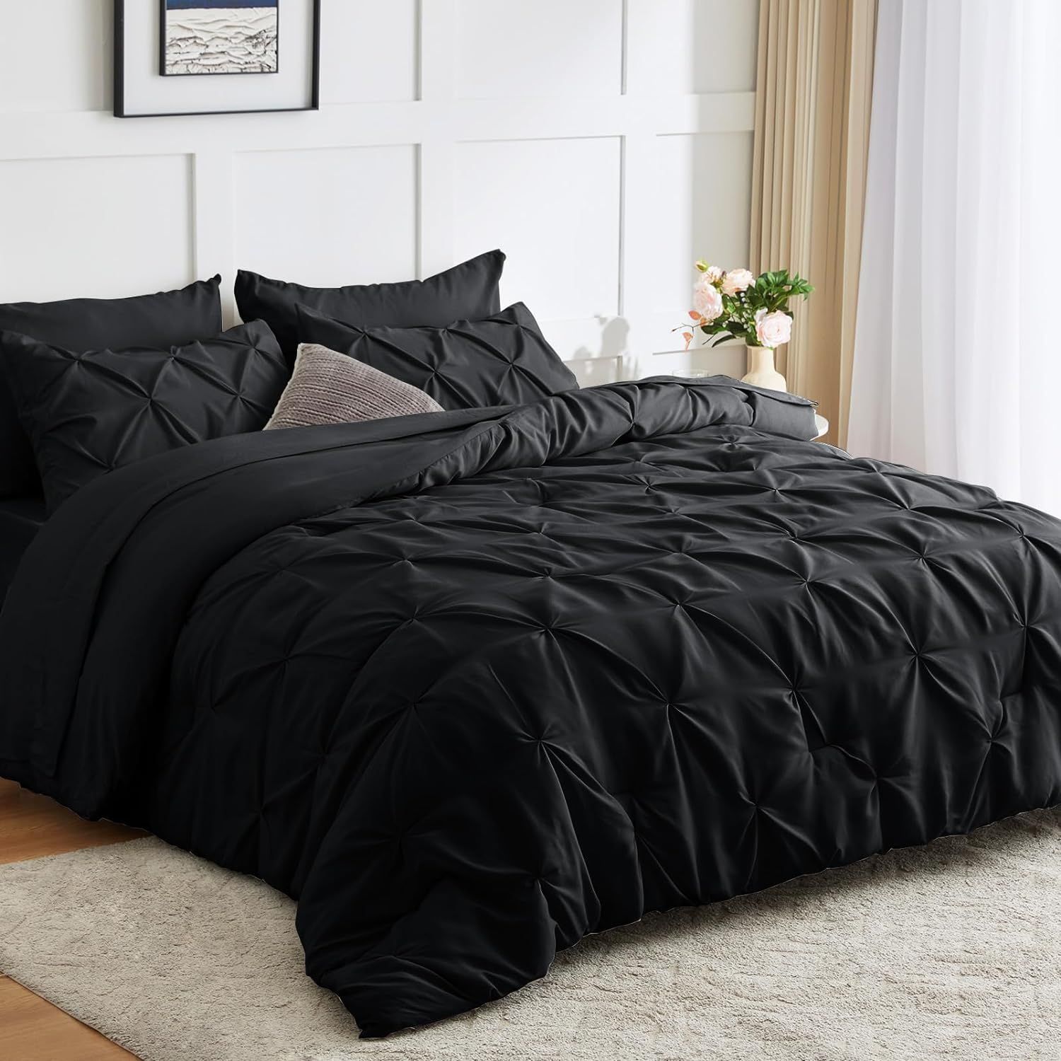 Black Twin Microfiber Down Alternative Bed in a Bag Set