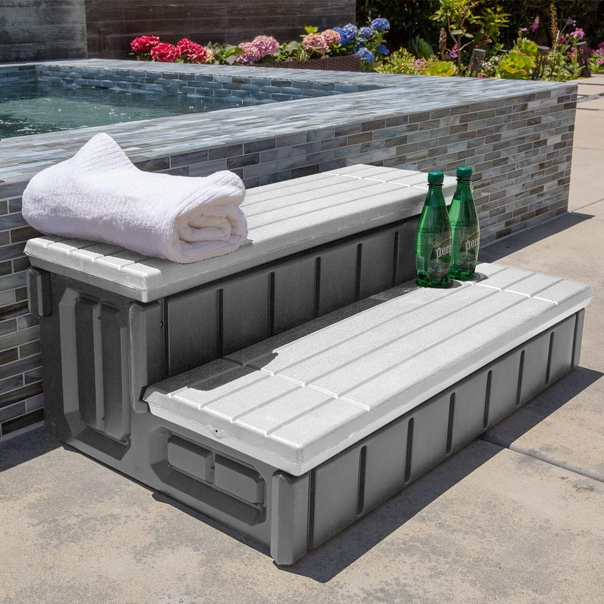 Gray High-Density Polyethylene 2-Step Spa Storage Steps