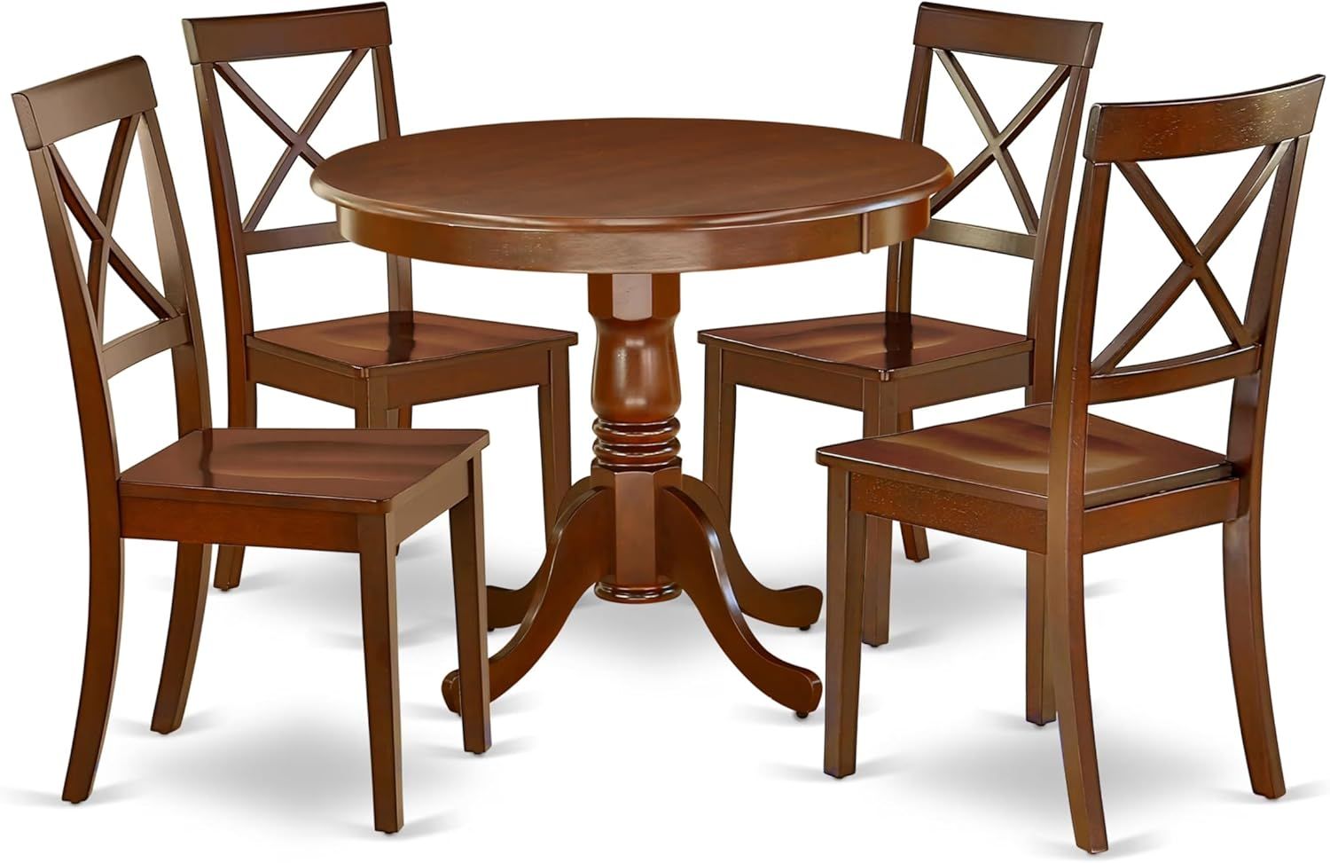 Mahogany Round Pedestal Dining Table with 4 Chairs