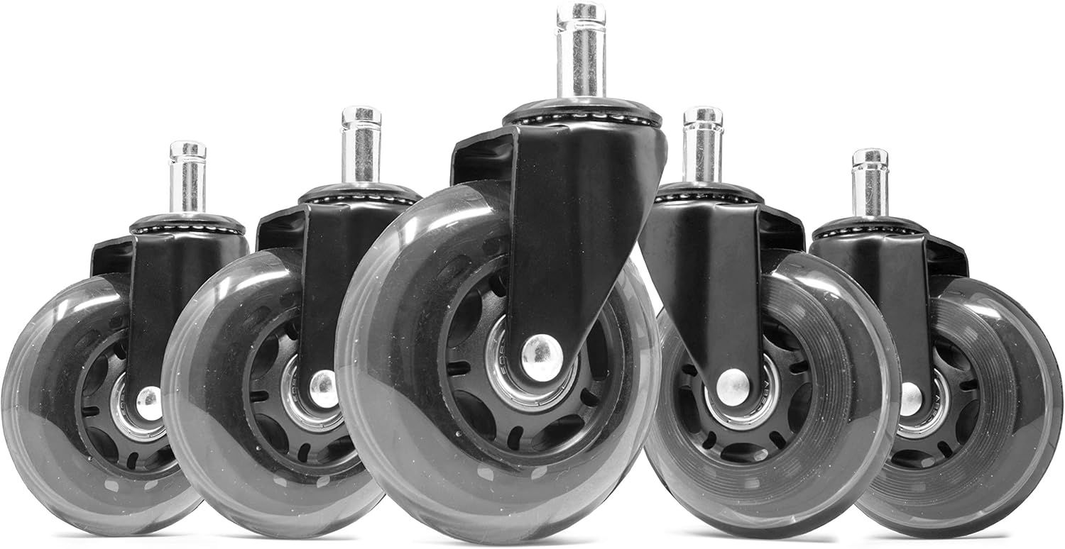 Black Polyurethane 3-Inch Office Chair Swivel Caster Wheels, 5-Pack