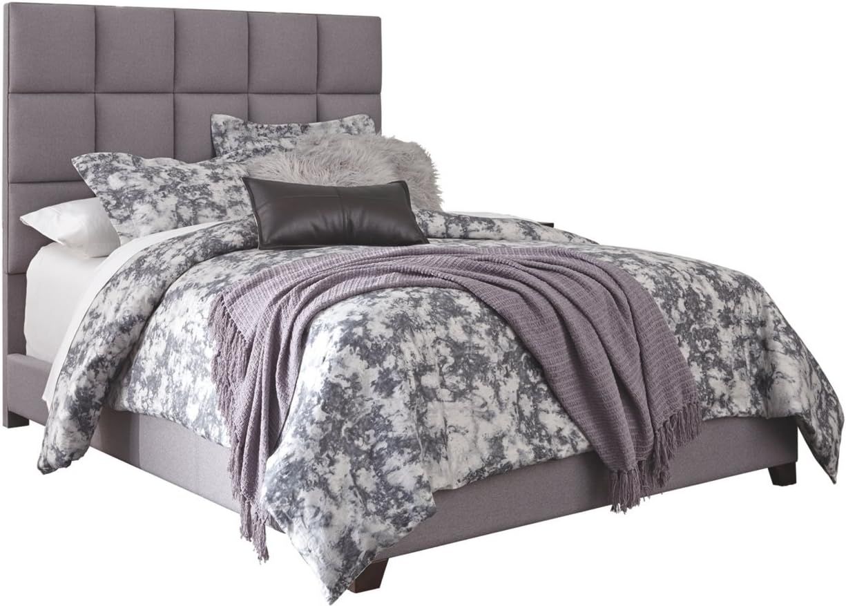 Modern Gray Queen Upholstered Bed with Tufted Nailhead Headboard