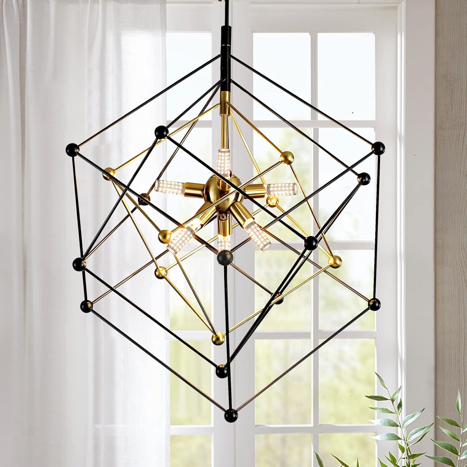 Black and Gold Geometric Crystal Chandelier Pendant Light