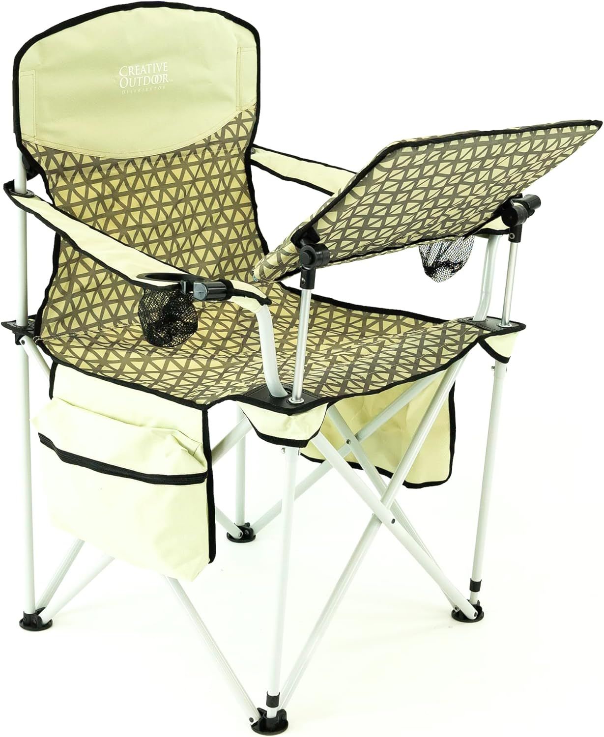 Beige and Brown Folding Camping Chair with Adjustable Table