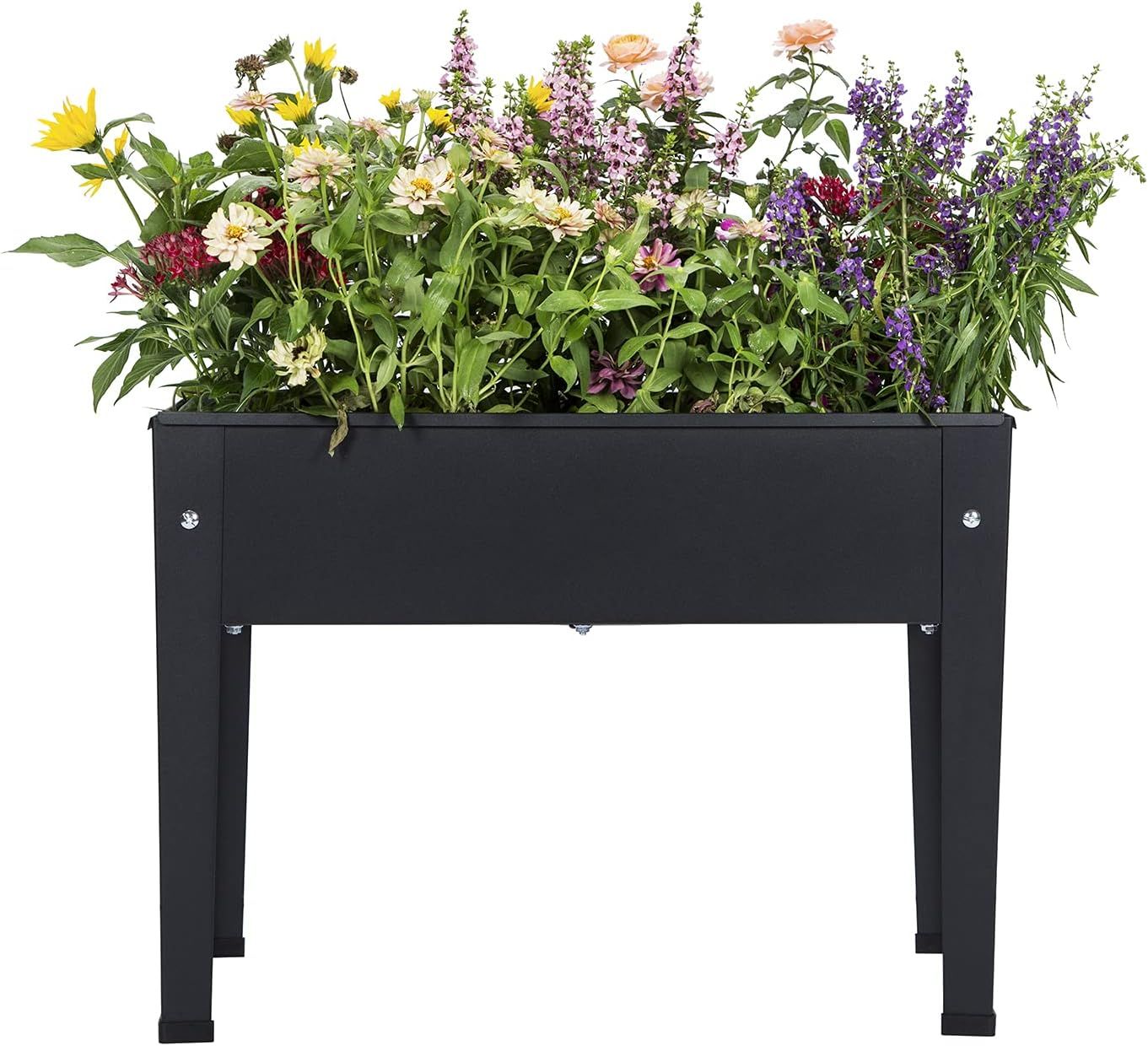 Frosted Black Steel Raised Garden Bed with Legs and Drainage Hole