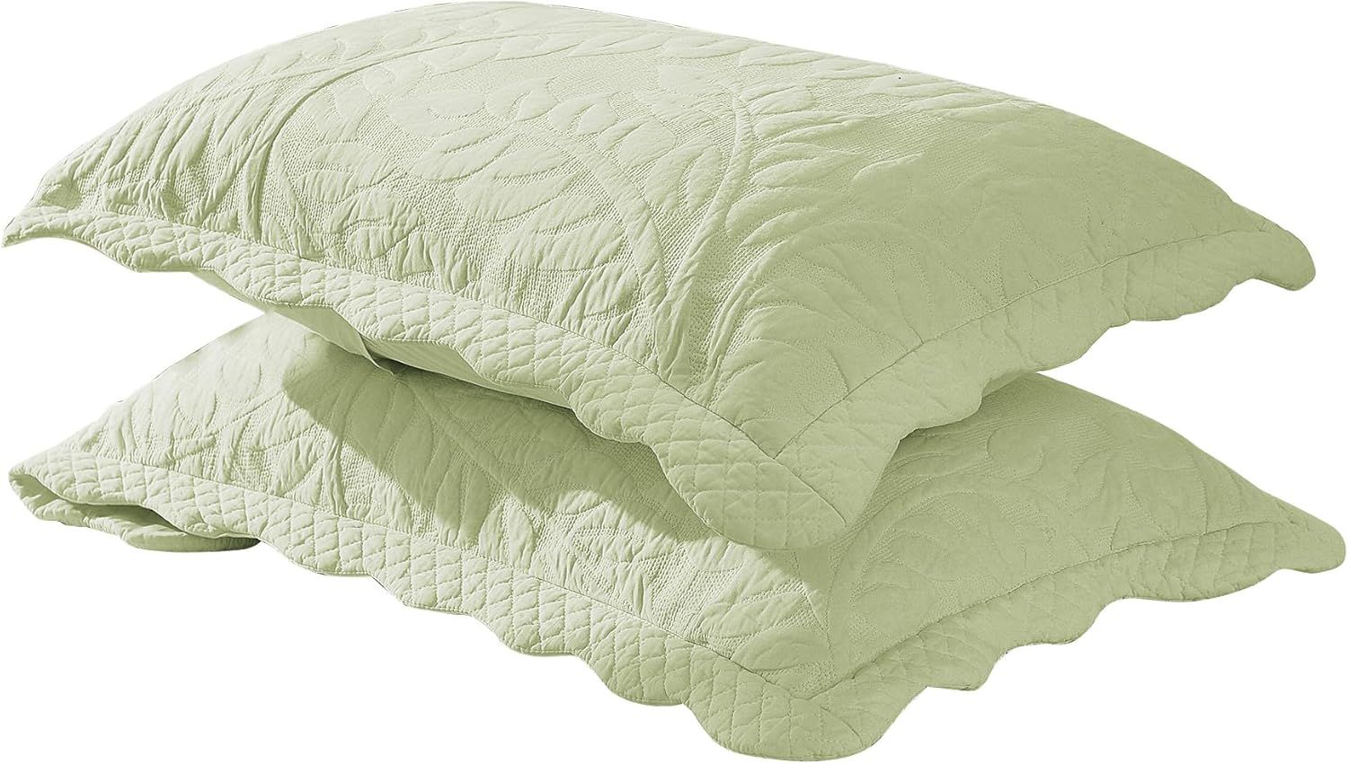 MarCielo 100% Cotton Embroidered Quilted Pillow Shams -Standard - Green