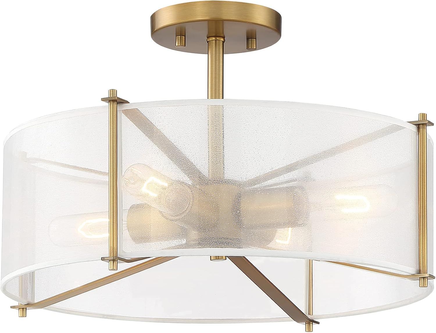 Daybreak 17.75'' Brass Drum Semi-Flush Mount with Organza Shade