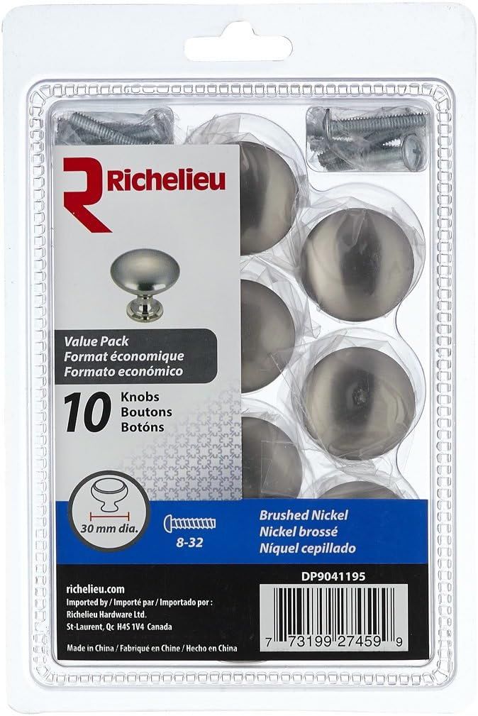 Brushed Nickel Round Cabinet Knob with Mounting Hardware