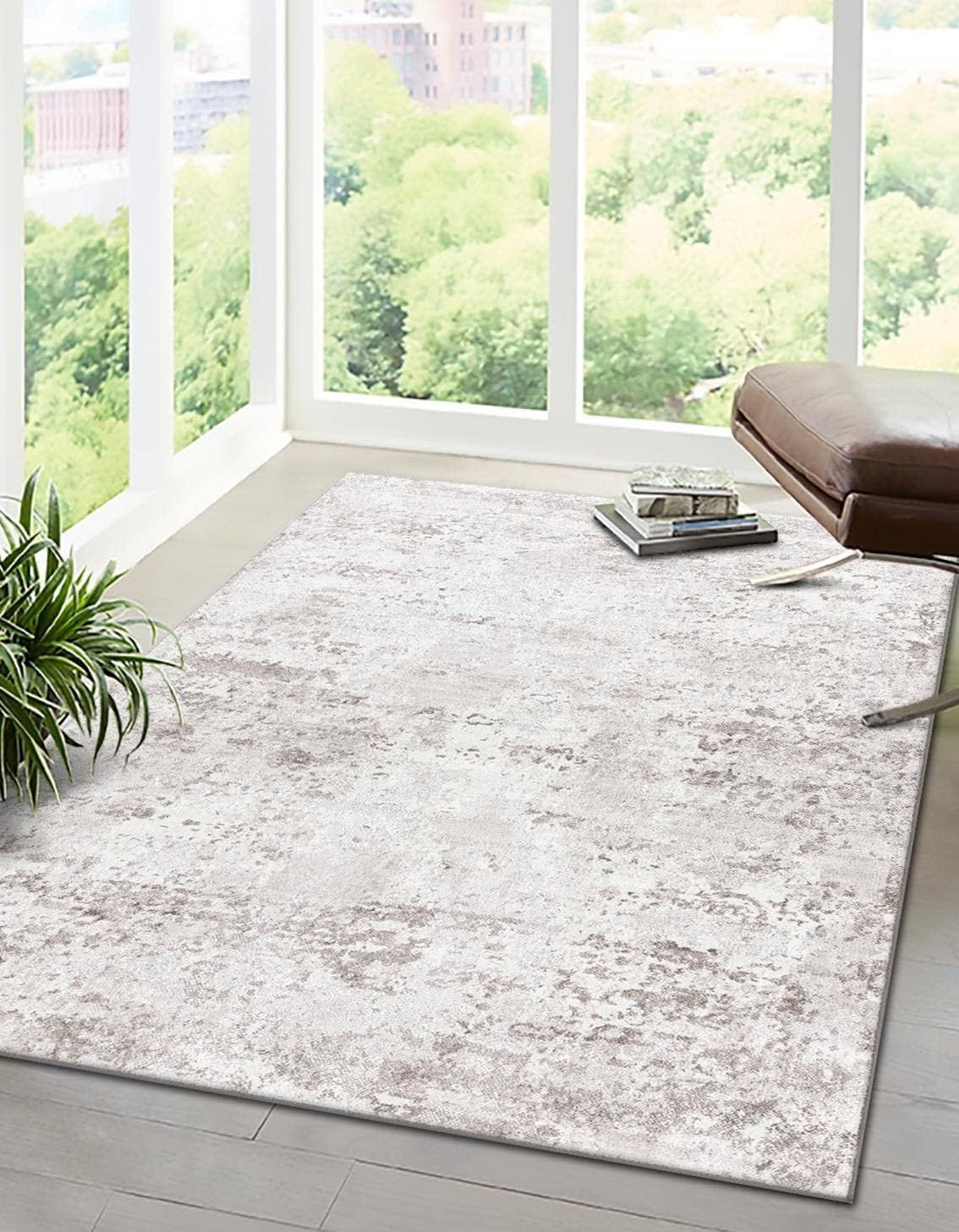 Stone Gray Abstract Synthetic 8' x 10' Rectangular Area Rug