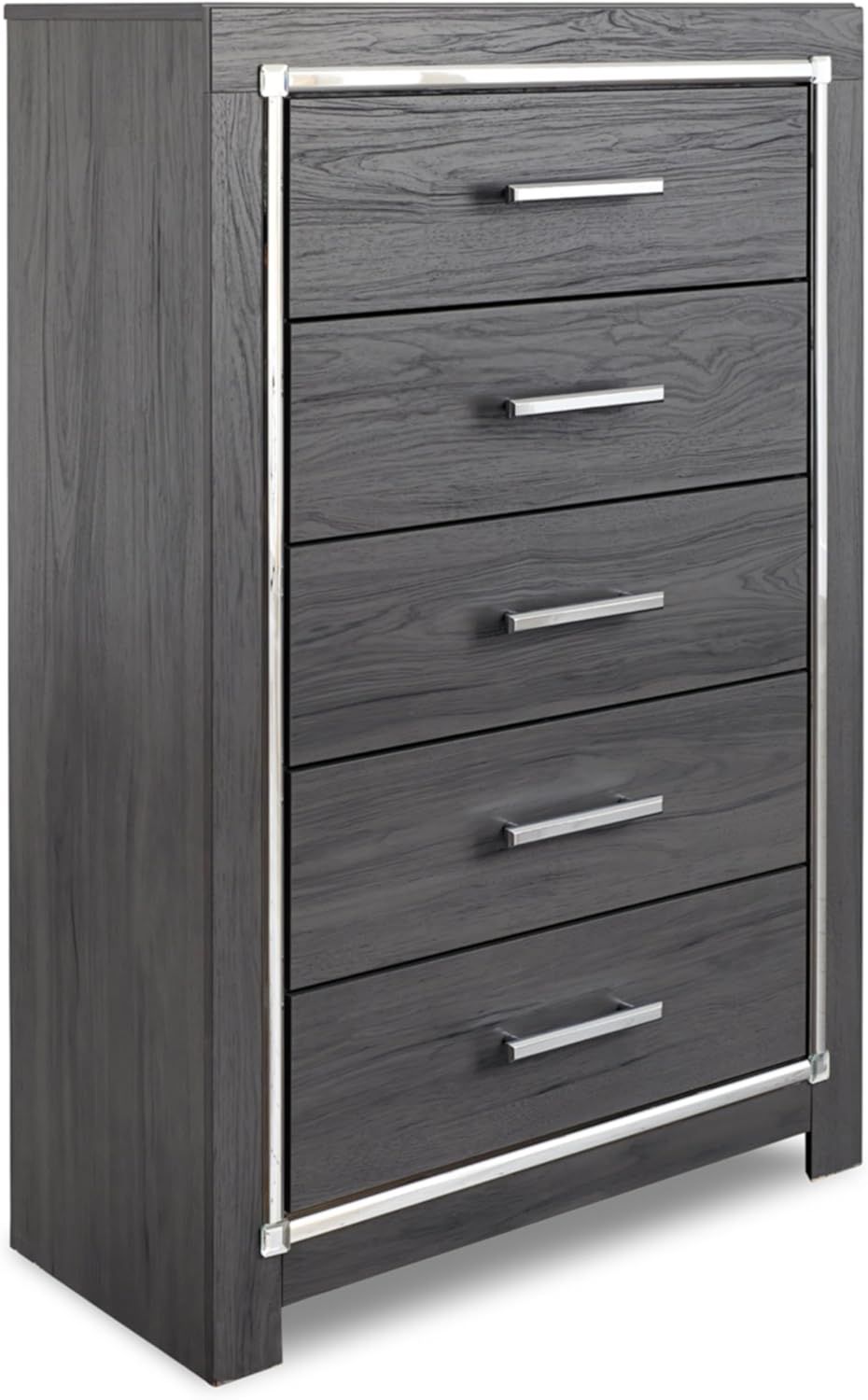 Gray 5-Drawer Chest with Chrome Accents