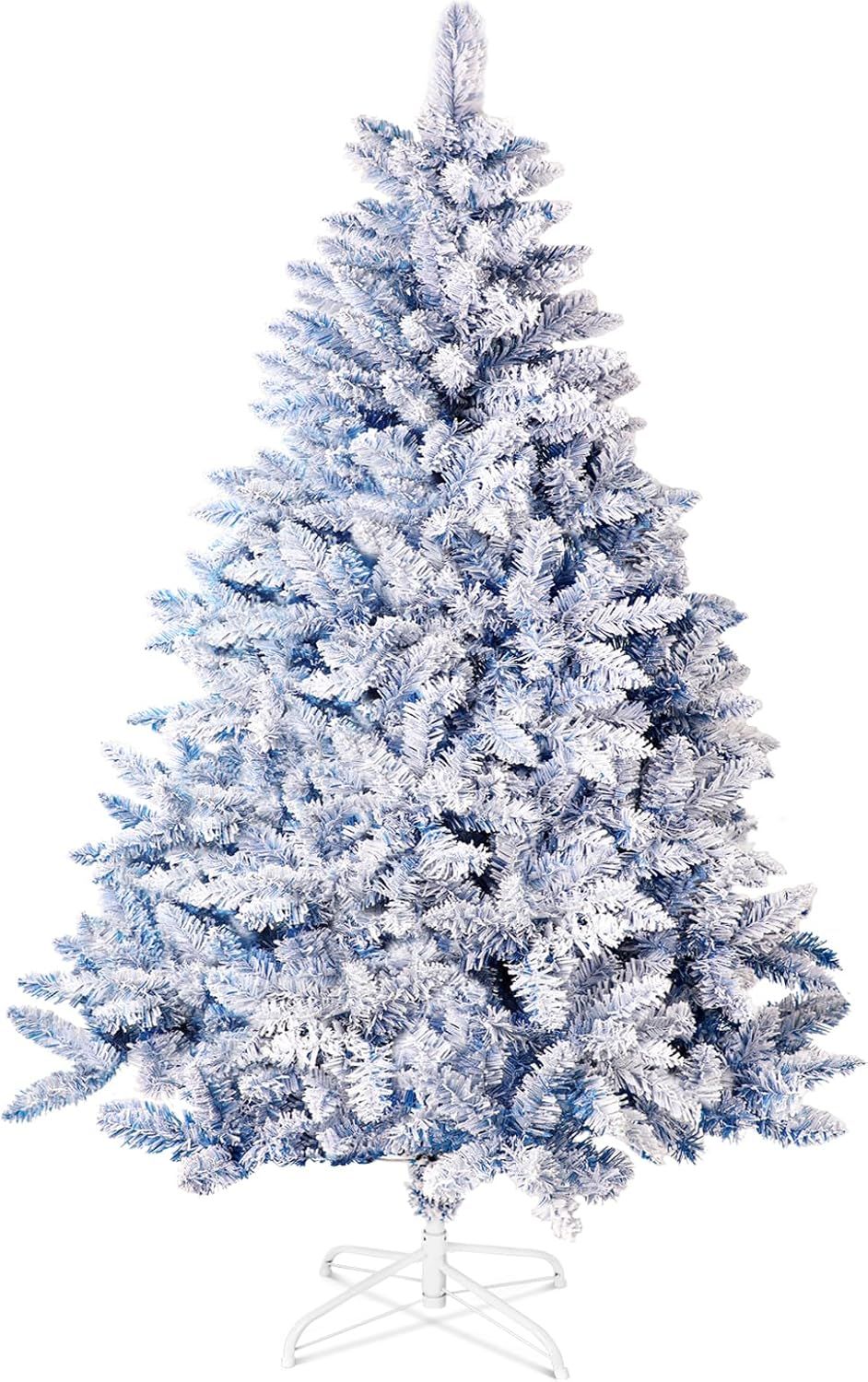 6 FT Blue Snow Flocked Artificial Christmas Tree with Metal Stand